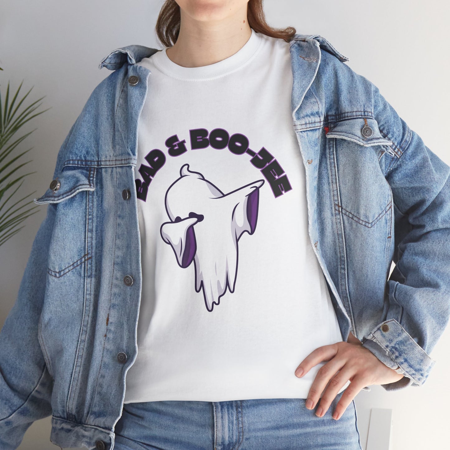 “Bad & Boo-jee” Funny Halloween Dance T-Shirt with Cute Ghost Dab Graphic - Unisex Heavy Cotton Tee