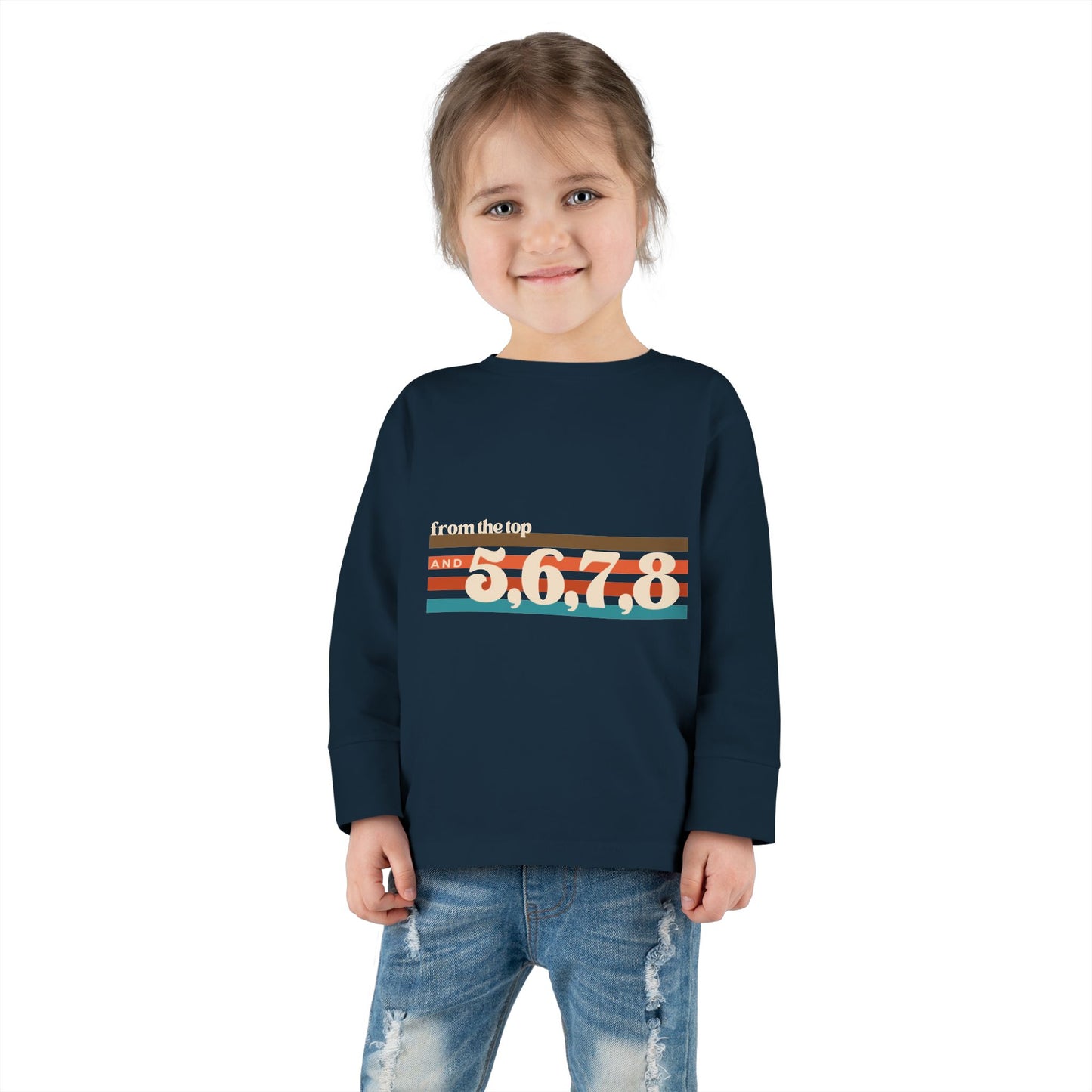 "From the Top and 5, 6, 7, 8" Toddler Dance T-Shirt – Retro Choreography-Inspired Long Sleeve Tee for Kids