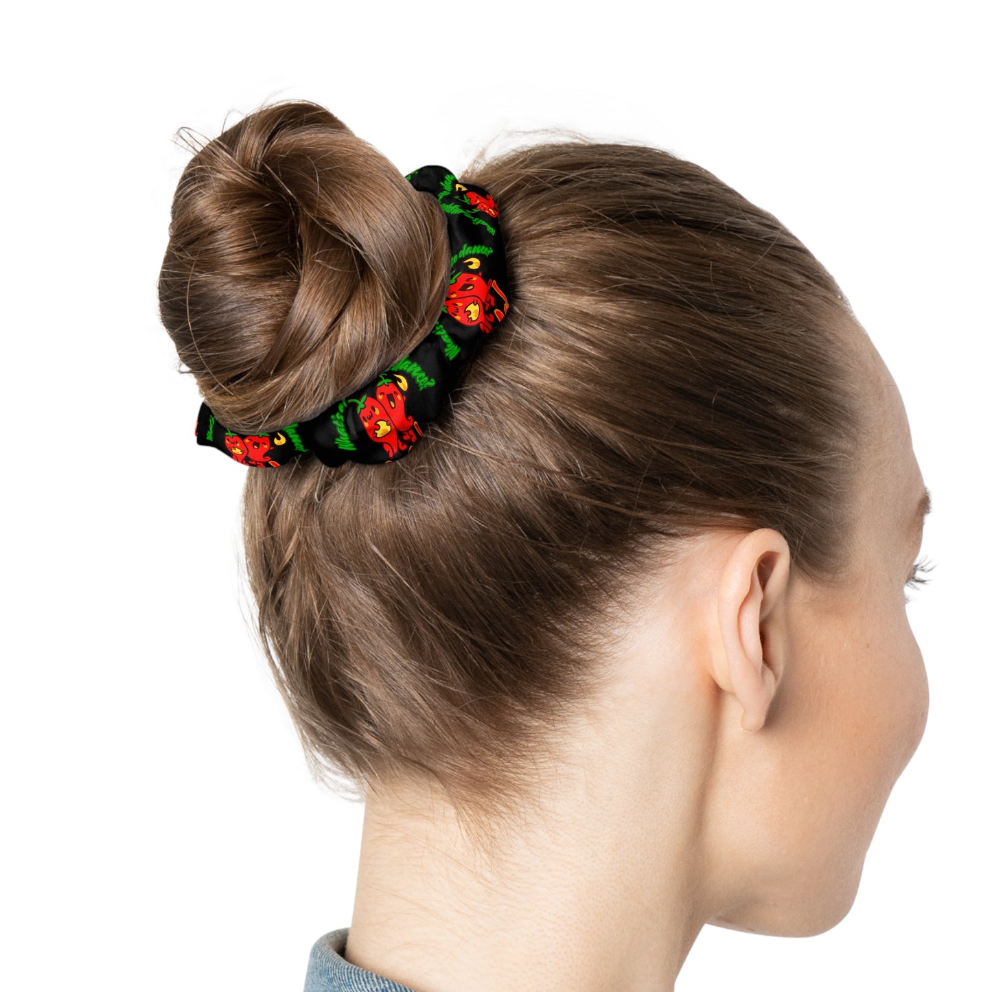 “What's a Pepper's Favorite Dance? Salsa!” Scrunchie – Funny Dance Pun Hair Accessory with Cute Pepper Graphic