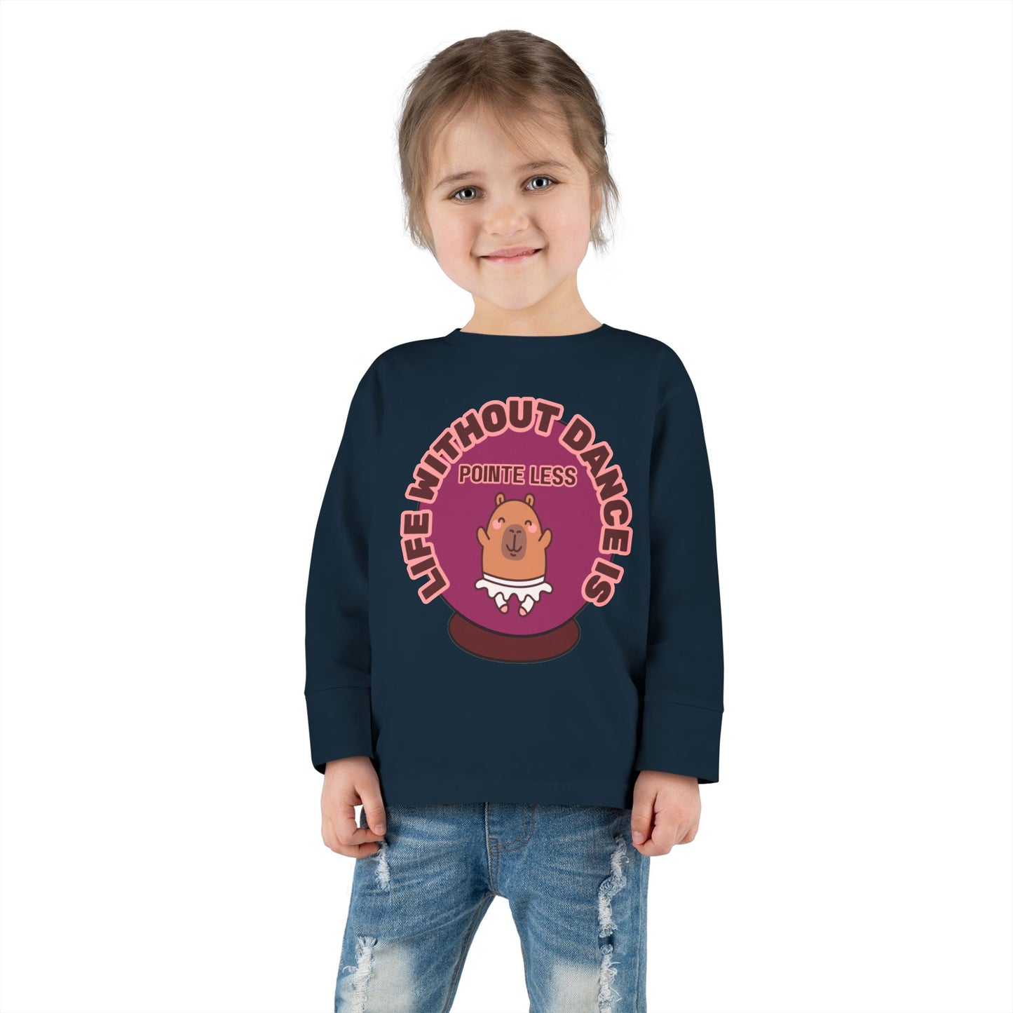 "Life Without Dance Is Pointeless" Toddler Dance T-Shirt – Cute Dancing Capybara Graphic Long Sleeve Tee for Kids