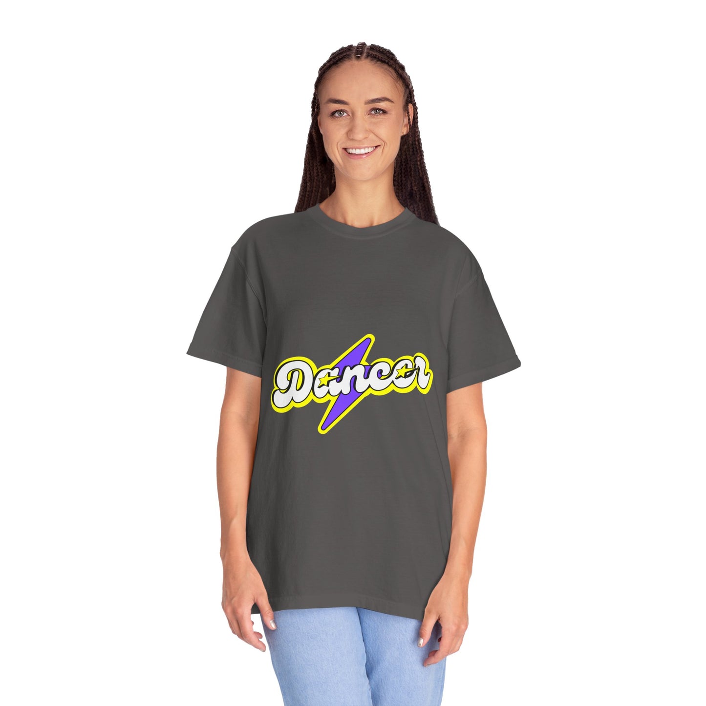 "Dancer" Unisex Garment-Dyed T-Shirt – Superhero-Style Bold Graphic Tee – Dance Power Shirt for Performers & Movers
