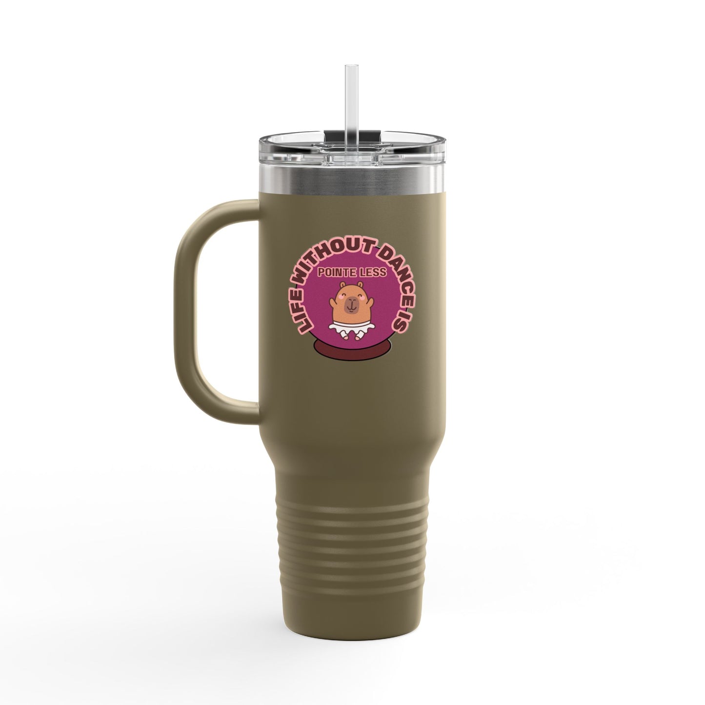 "Life Without Dance is Pointeless" 40oz Insulated Travel Mug – Cute Capybara Dance Graphic Stainless Steel Tumbler for Dancers & Dance Lovers