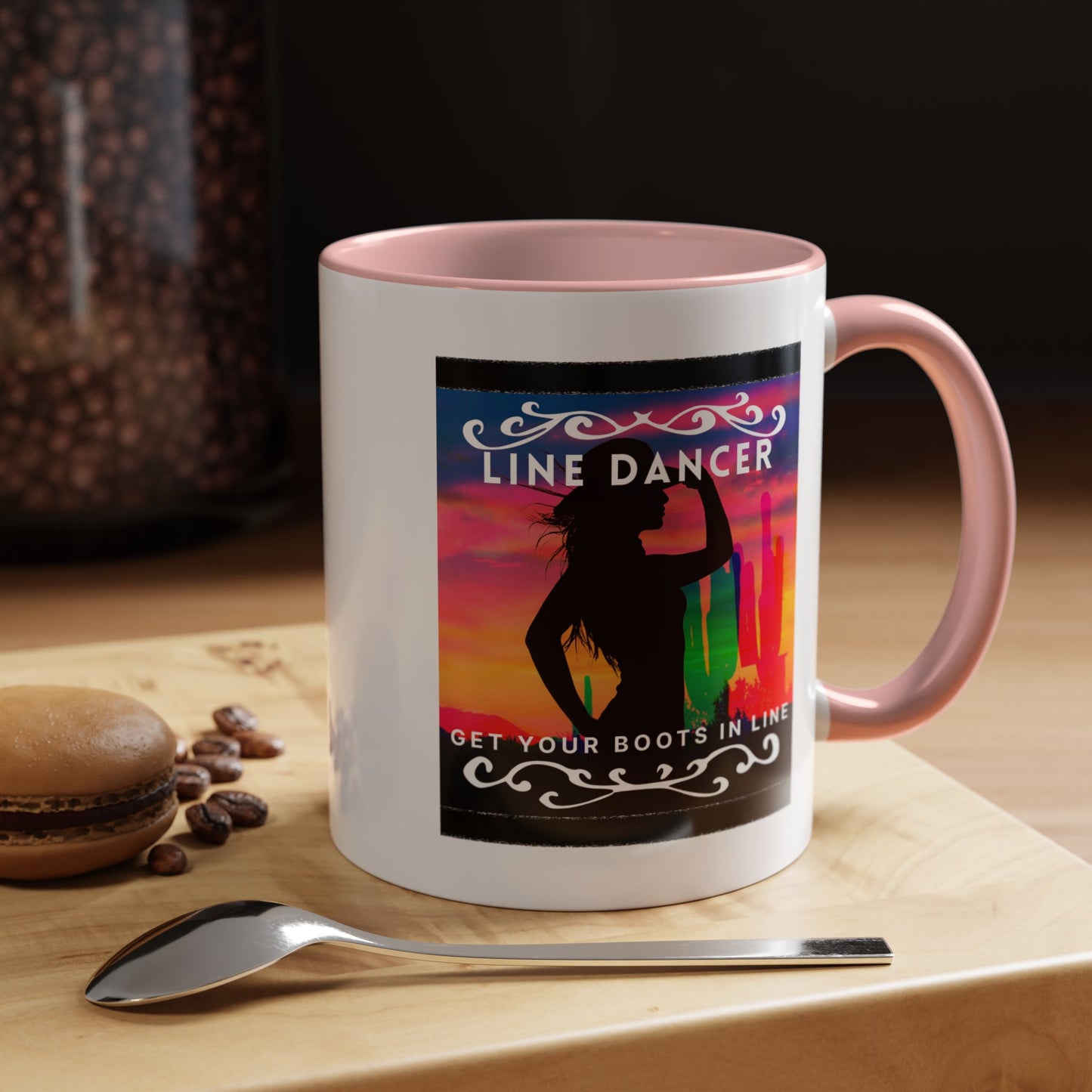 "Line Dancer" Accent Coffee Mug – Cute Cowgirl Graphic Ceramic Mug for Country Dance Lovers