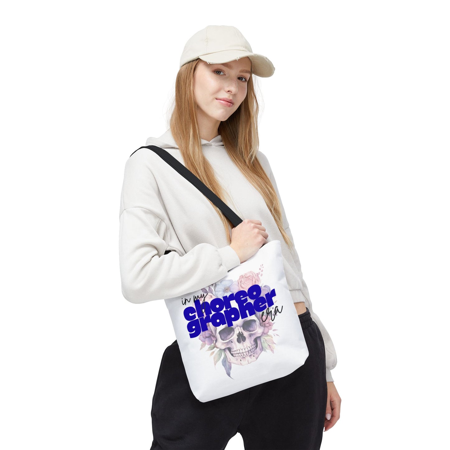 In My Choreographer Era Tote Bag with Colored Handles – Pastel Floral Skull Dance-Inspired Carryall
