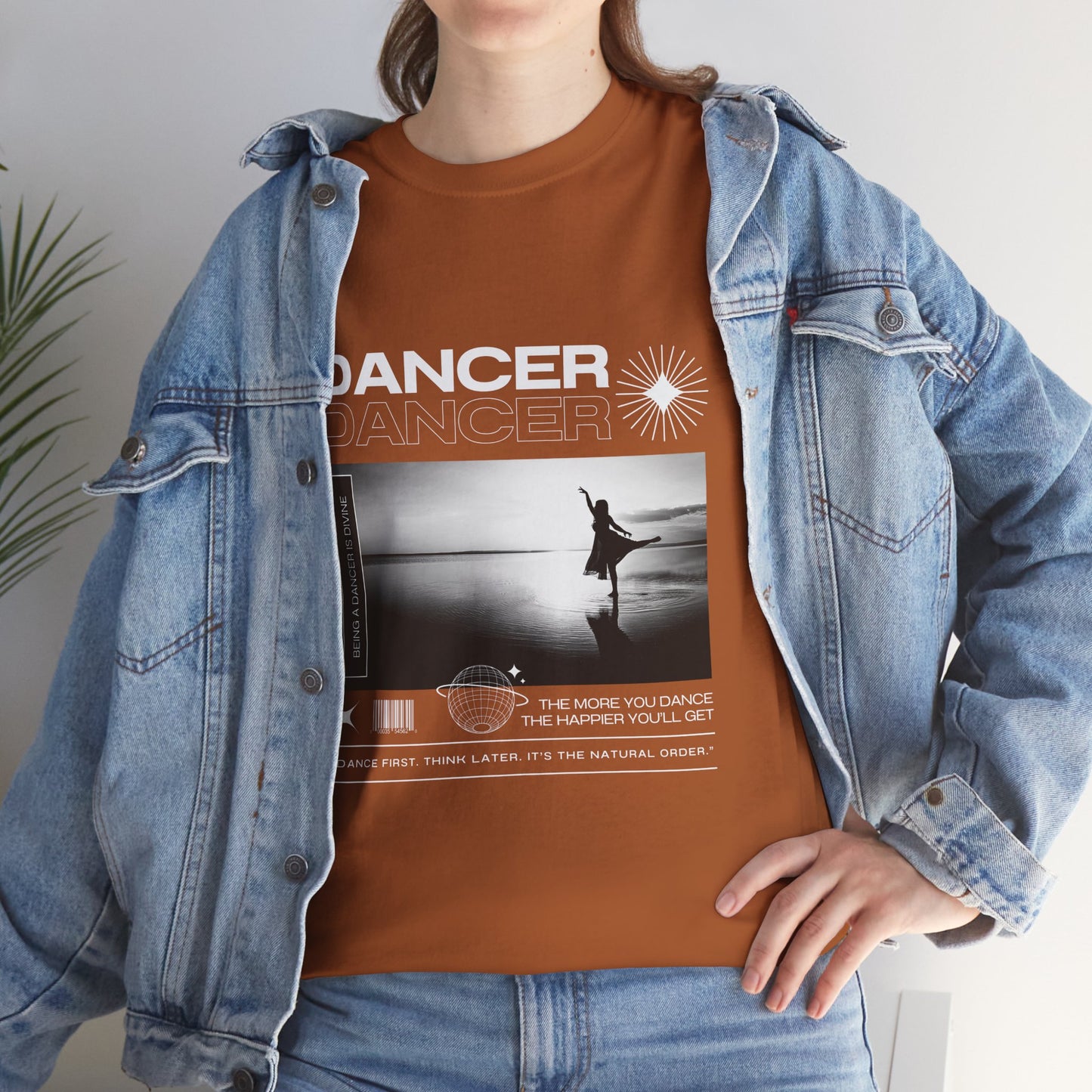"Dancer" Arabesque Beach Scene Unisex Heavy Cotton Tee – Streetwear-Inspired Ballet Dance Graphic T-Shirt
