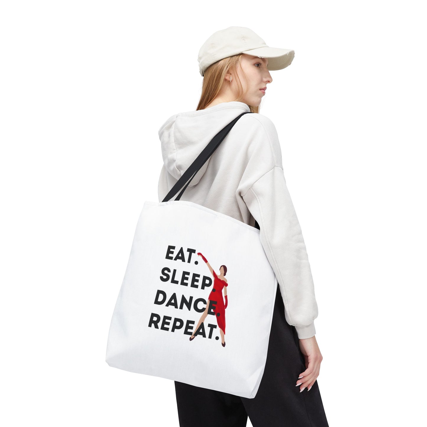 "Eat Sleep Dance Repeat" Canvas Tote Bag – Bold Dancer Graphic Dance Bag for Studio, School & Everyday Use