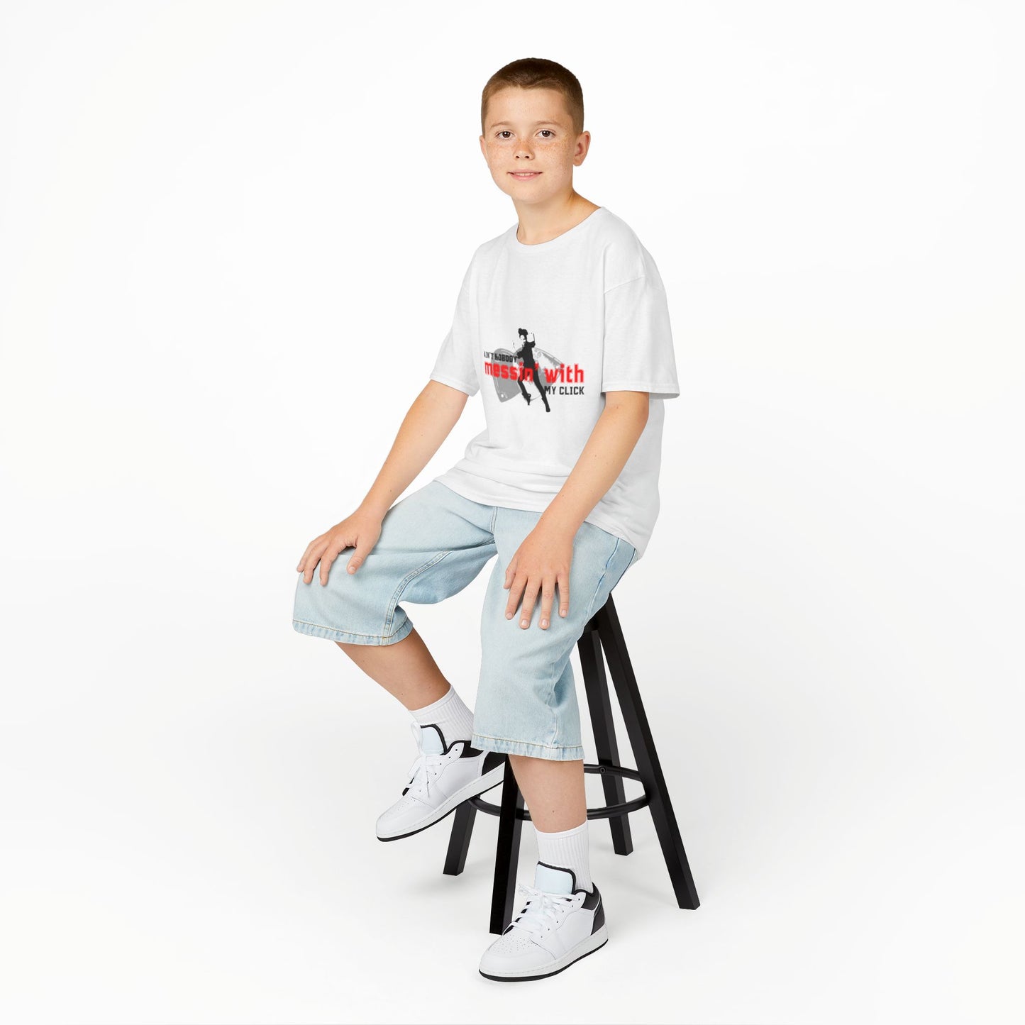 "Ain’t Nobody Messin’ With My Click" – Youth Short Sleeve Dance Tee with Tap Shoes & Tap Dancer Graphic