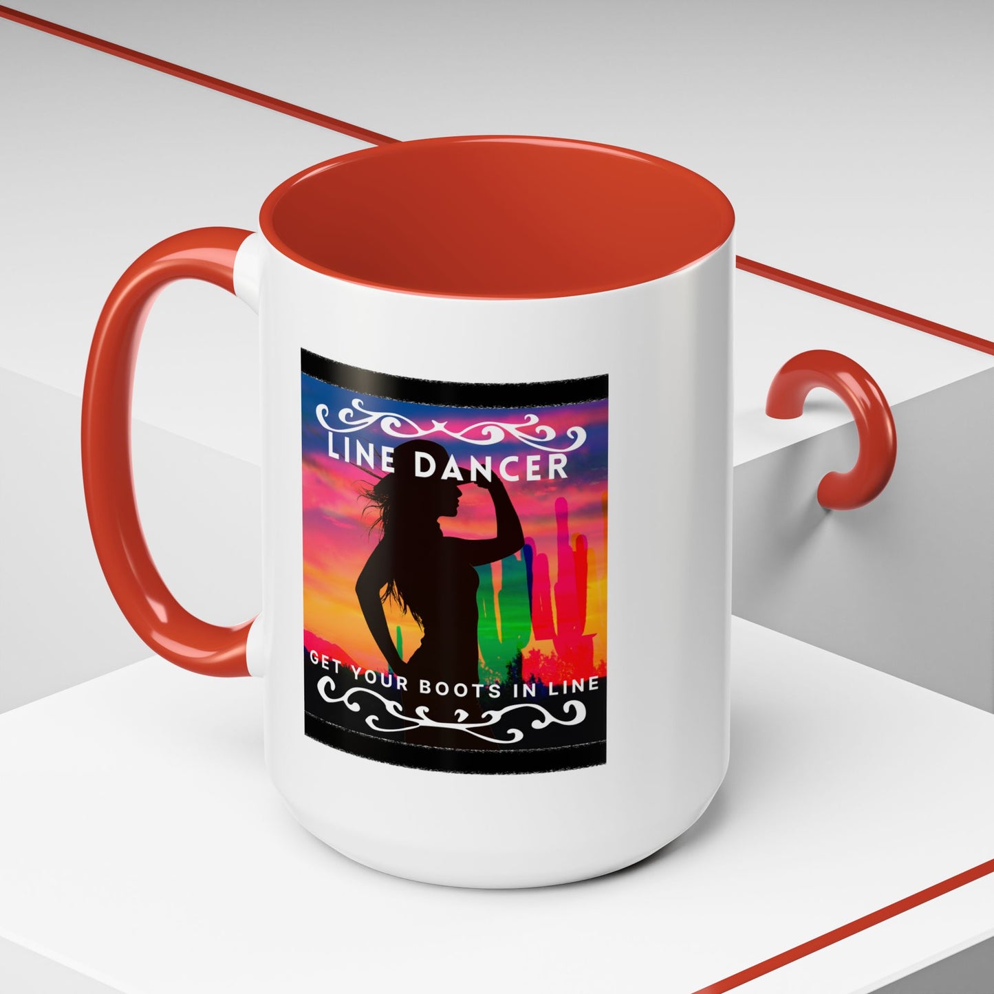 "Line Dancer" Accent Coffee Mug – Cute Cowgirl Graphic Ceramic Mug for Country Dance Lovers