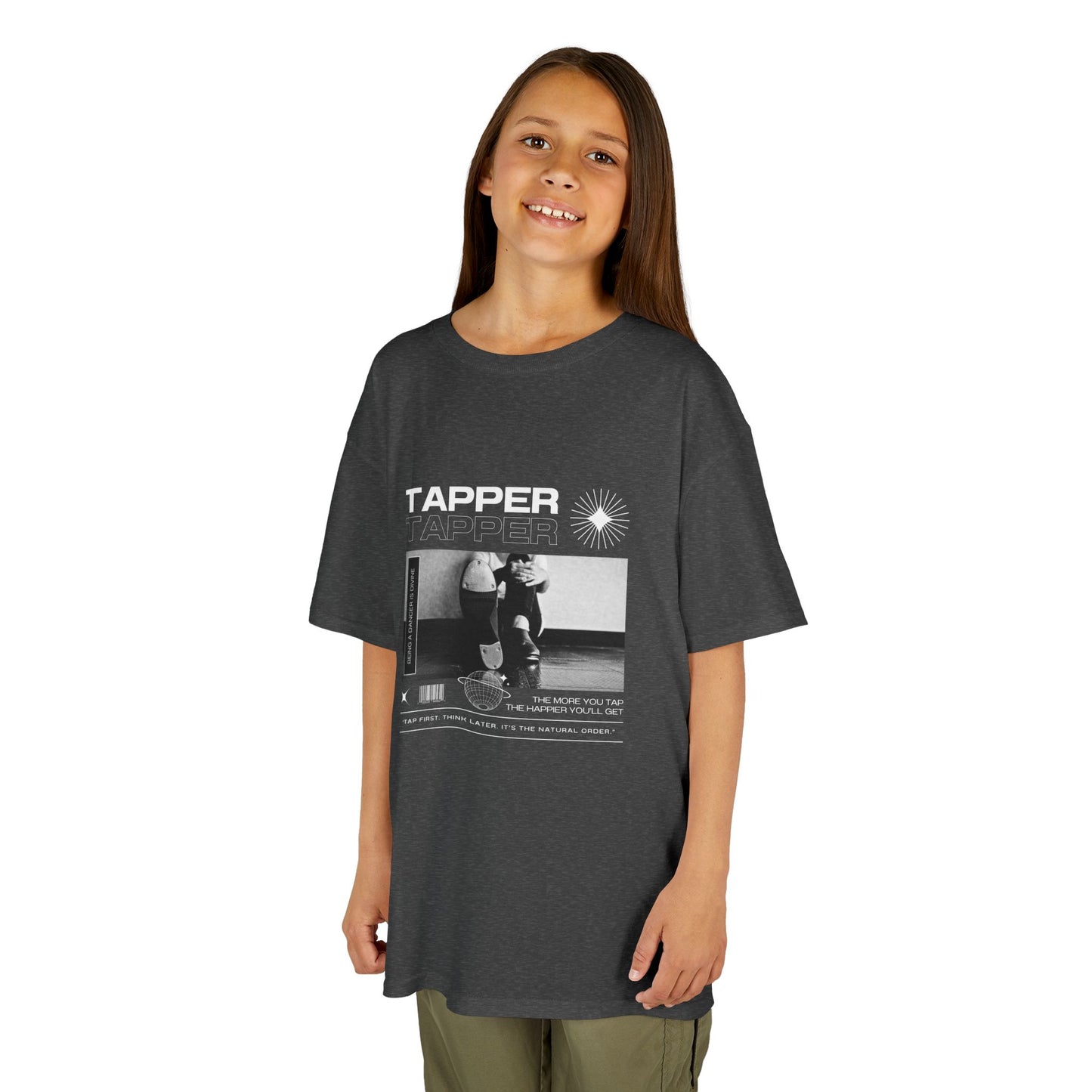 “Tapper” Youth Short Sleeve Tee – Streetwear-Inspired Tap Dance T-Shirt with Tap Shoes Graphic