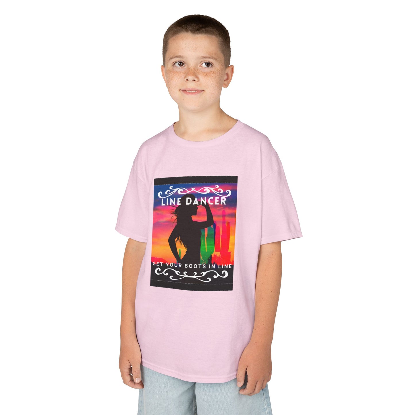 "Line Dancer – Get Your Boots in Line" Youth Short Sleeve Tee – Western-Inspired Country Dance Shirt for Kids