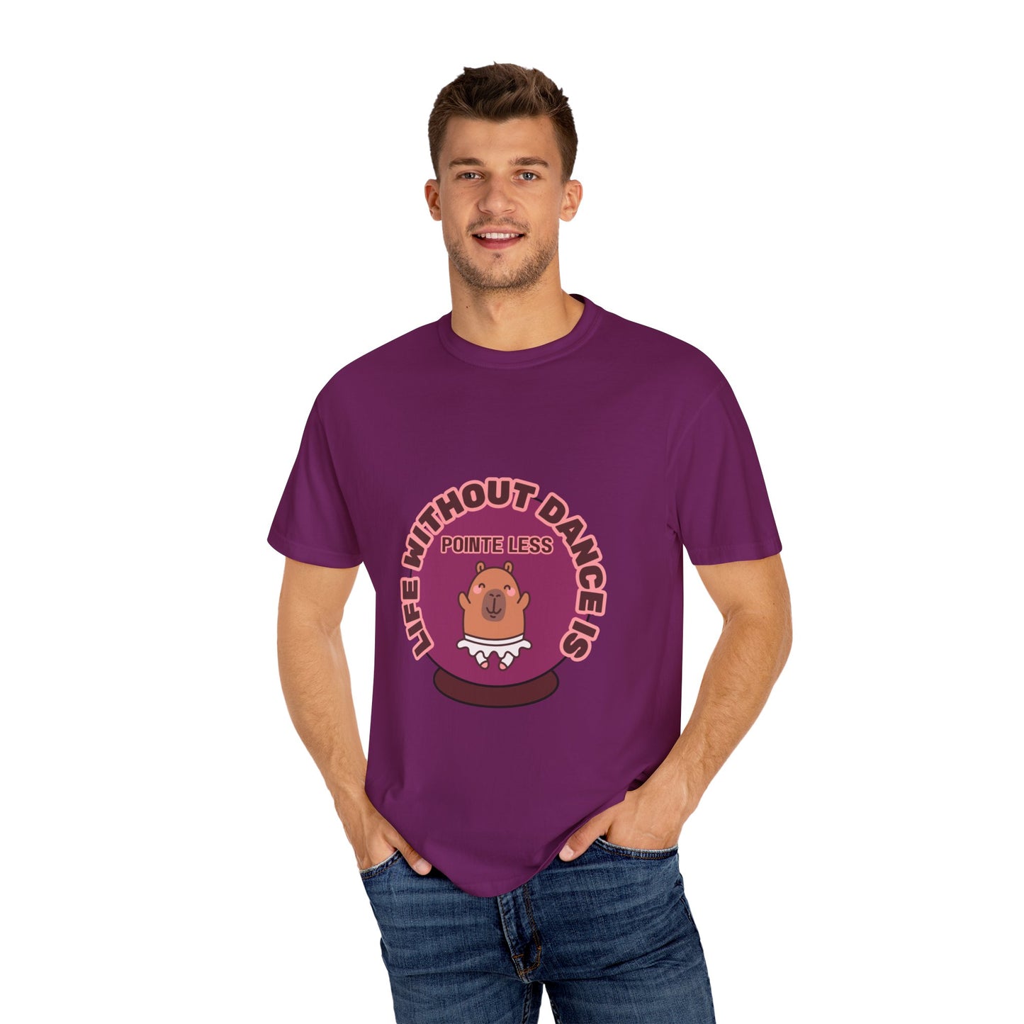 "Life Without Dance is Pointeless" Unisex Garment-Dyed T-Shirt – Cute Dancing Capybara Graphic Tee – Funny Dance Shirt for Animal Lovers & Performers