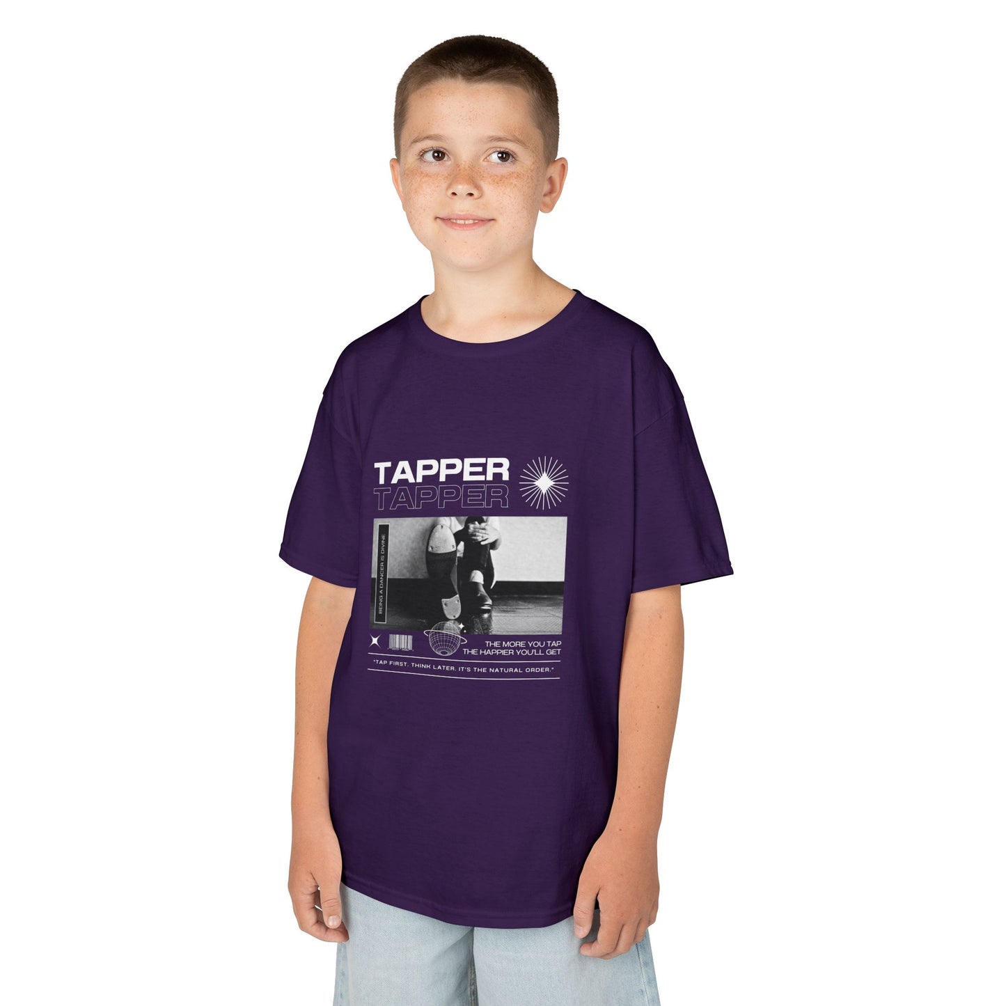 “Tapper” Youth Short Sleeve Tee – Streetwear-Inspired Tap Dance T-Shirt with Tap Shoes Graphic