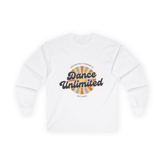 “Dance Unlimited – Potential & Growth" Unisex Long Sleeve Tee – Retro Dance Graphic Shirt for Motivated Dancers & Studio Apparel