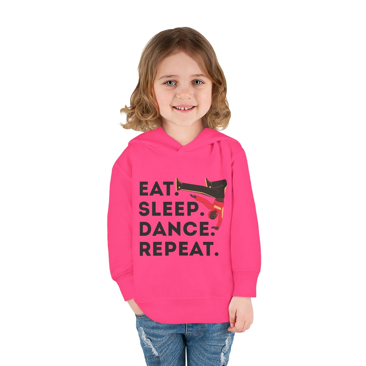 "Eat Sleep Dance Repeat" Toddler Pullover Hoodie – Bold B-Boy Dance Graphic Fleece Sweatshirt for Kids