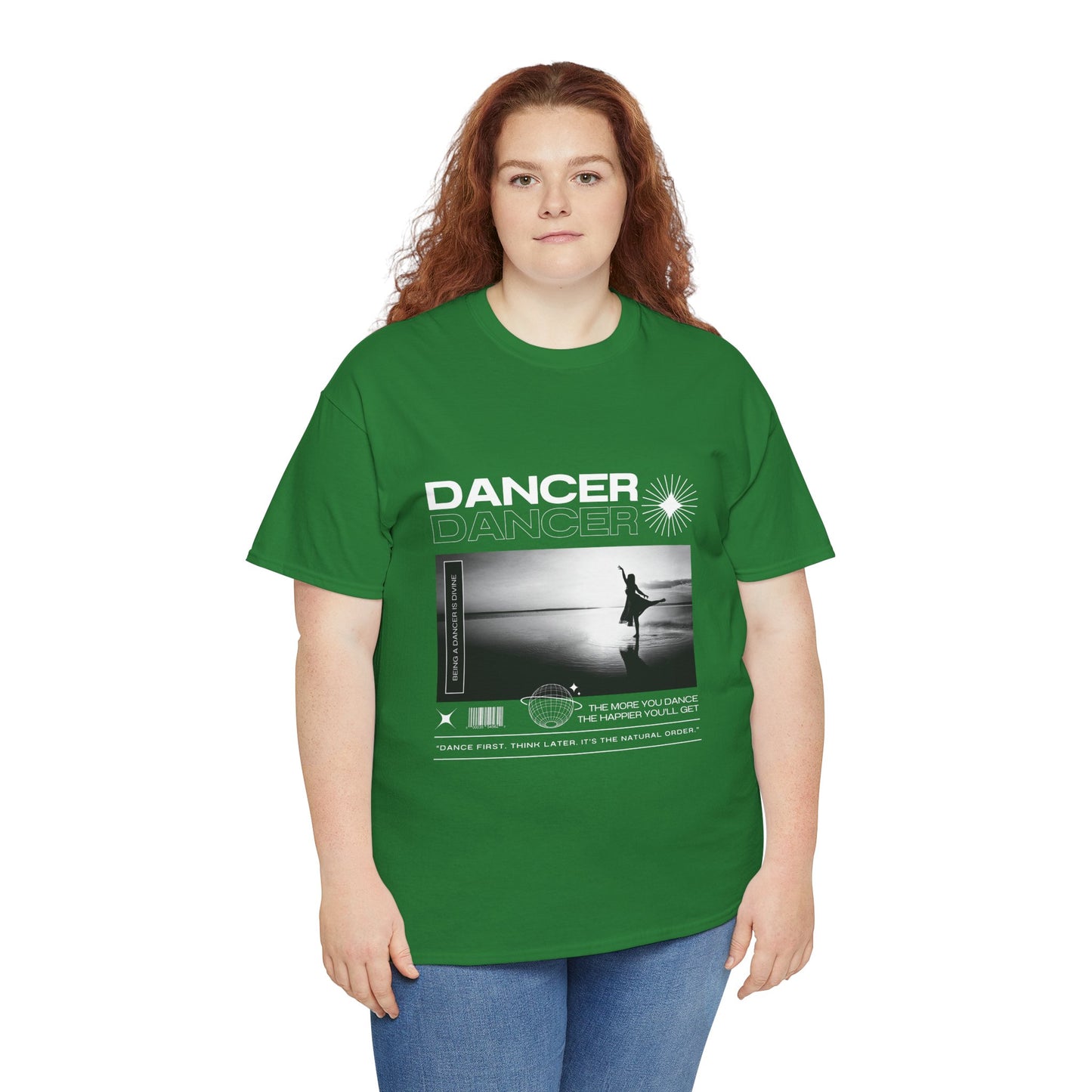 "Dancer" Arabesque Beach Scene Unisex Heavy Cotton Tee – Streetwear-Inspired Ballet Dance Graphic T-Shirt