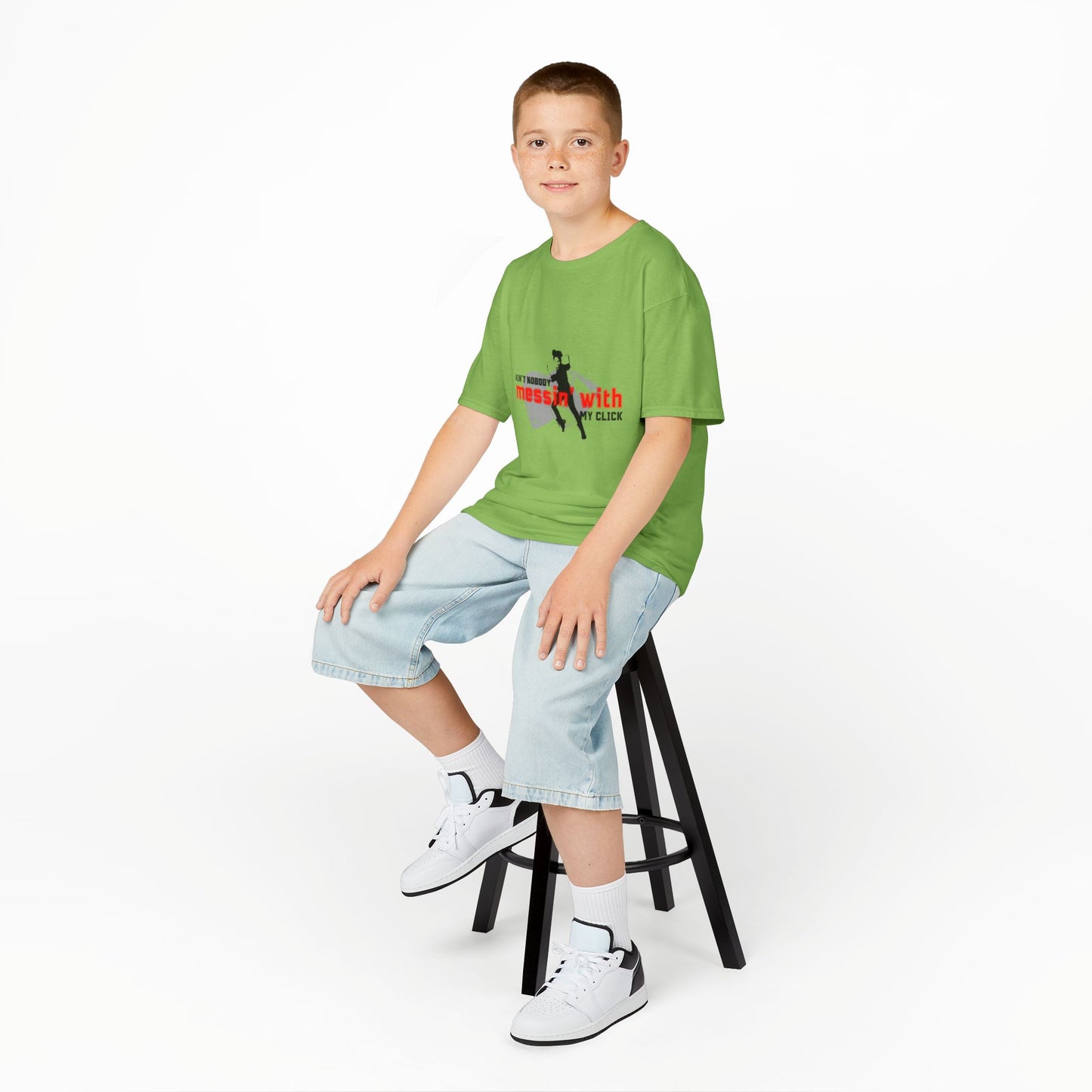 "Ain’t Nobody Messin’ With My Click" – Youth Short Sleeve Dance Tee with Tap Shoes & Tap Dancer Graphic