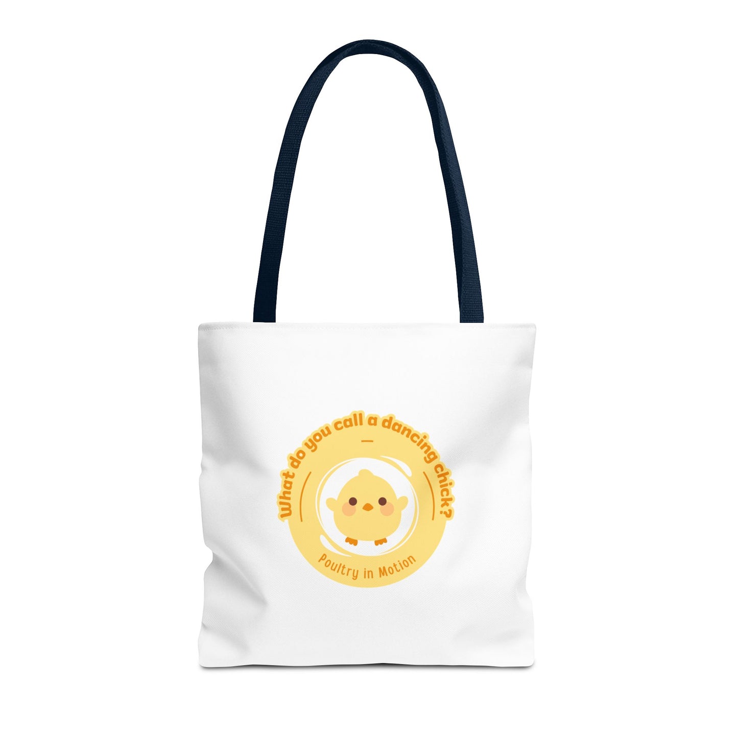 "What do you call a dancing chick? Poultry in Motion" Funny Dance Tote Bag – Kawaii Chicken Canvas Tote for Dancers & Dance Lovers
