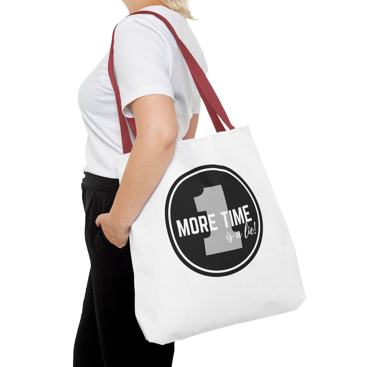 "One More Time is a Lie" Dance Tote Bag – Bold Emblem Graphic Canvas Bag for Dancers, Rehearsals & Everyday Use