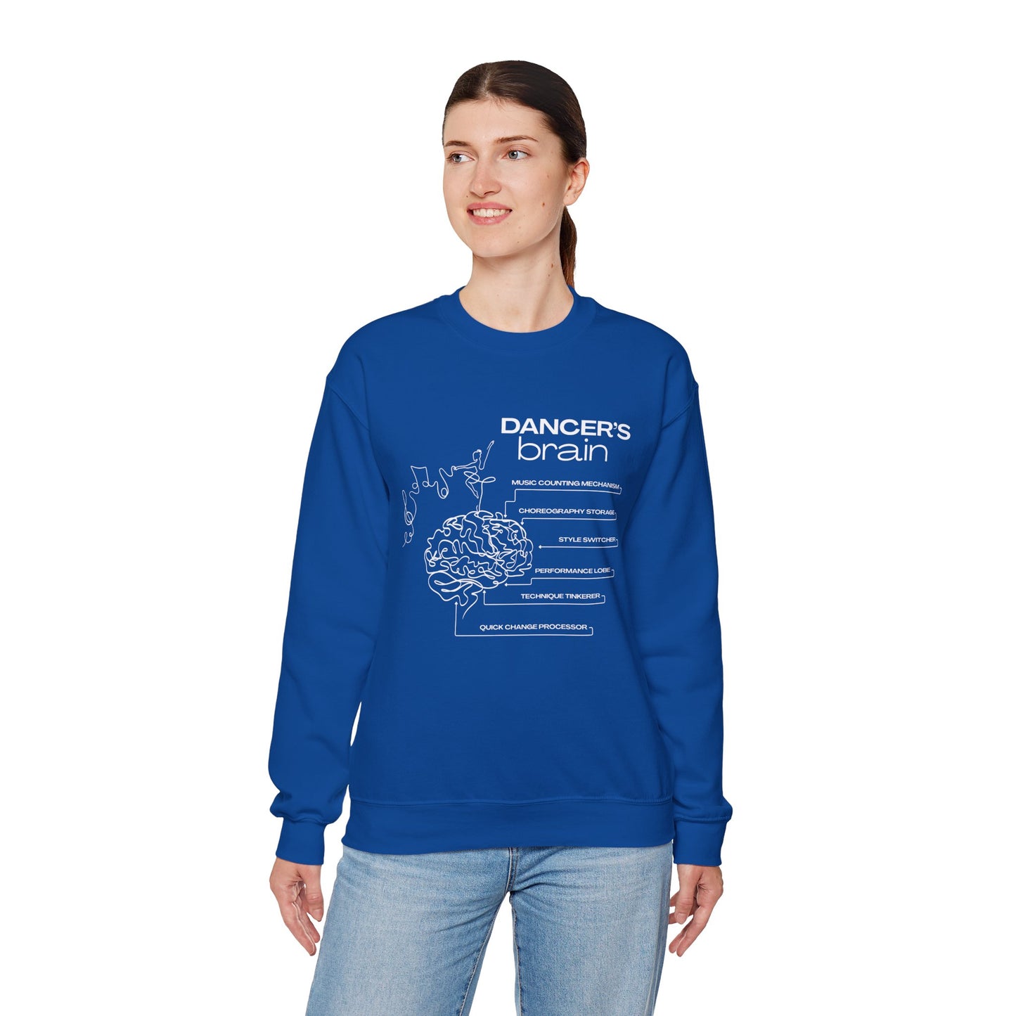 “Dancer’s Brain” Funny Dance Anatomy Sweatshirt – Unisex Heavy Blend Crewneck with Optional Name or Studio Personalization