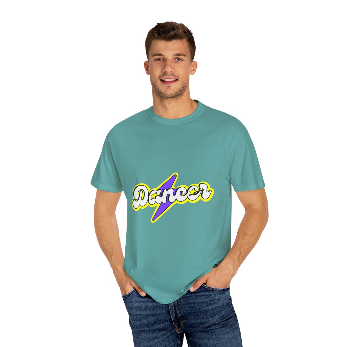"Dancer" Unisex Garment-Dyed T-Shirt – Superhero-Style Bold Graphic Tee – Dance Power Shirt for Performers & Movers