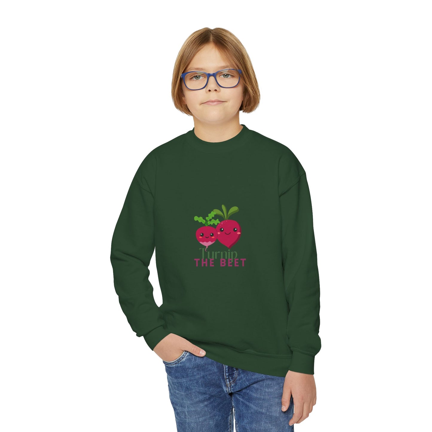 "Turnip the Beet" Youth Crewneck Dance Sweatshirt – Cute Veggie Graphic Pullover for Dancers & Kids 🥕🩰🌈