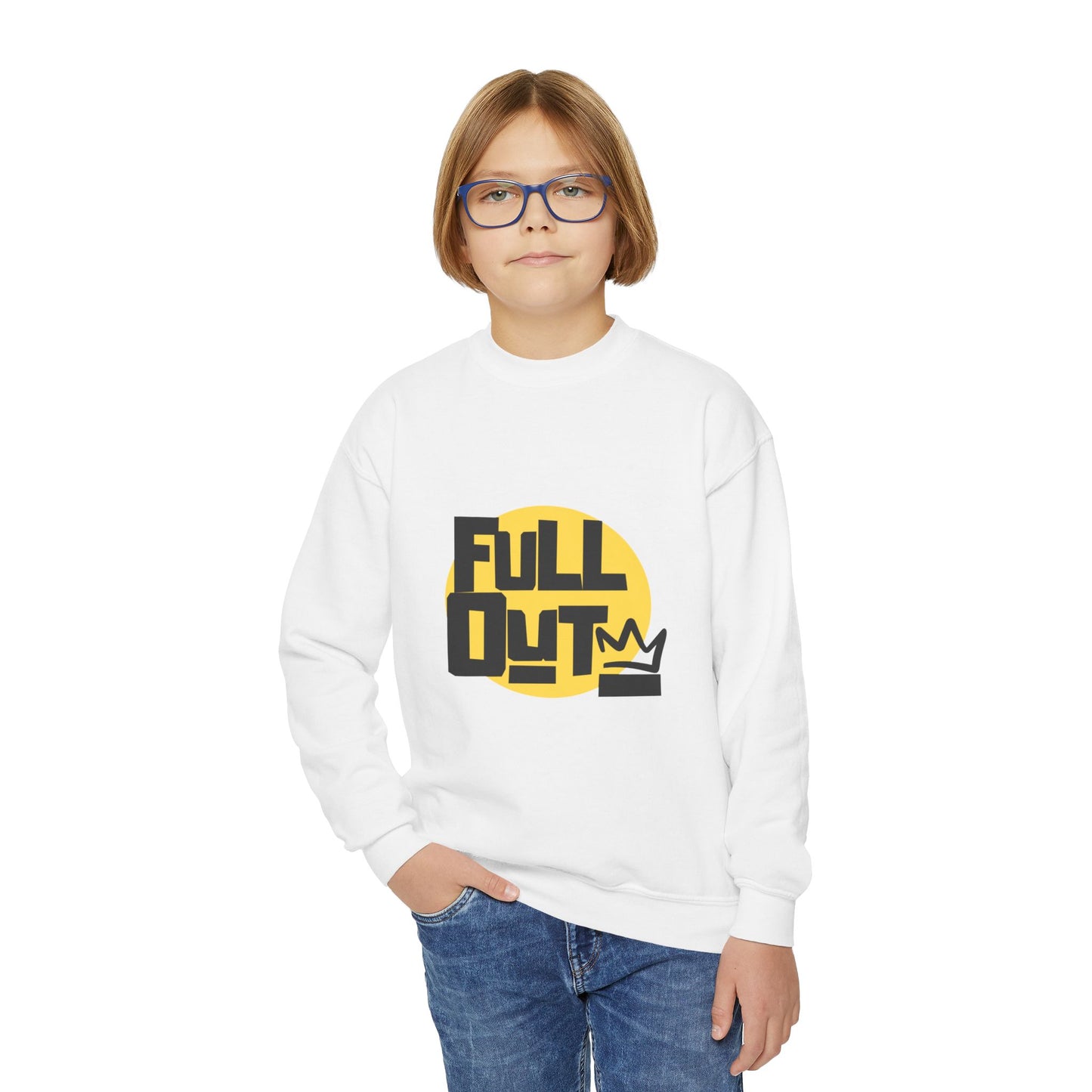 "Full Out" Youth Crewneck Sweatshirt – Bold Streetwear-Inspired Dance Graphic Pullover for Kids and Teens