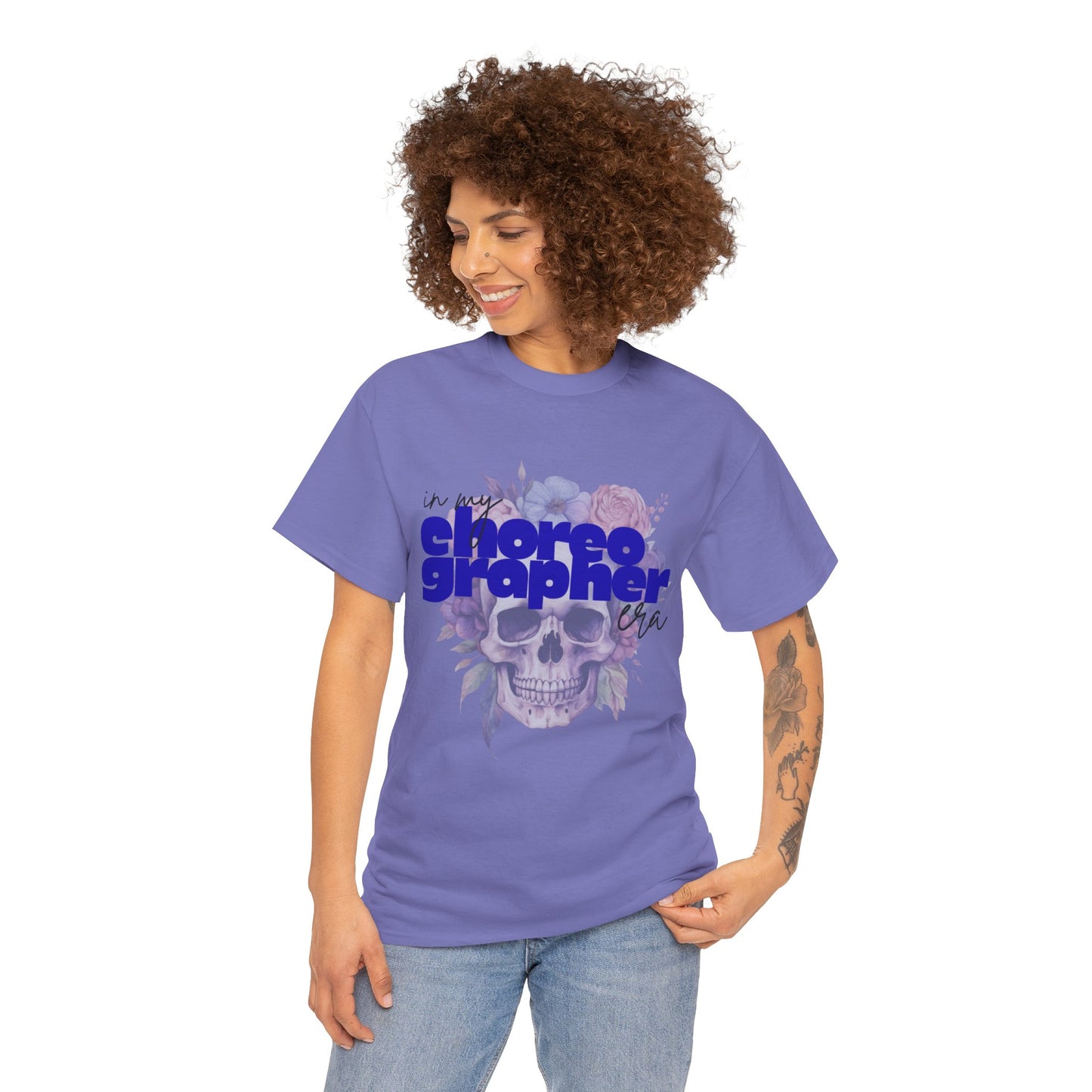 "In My Choreographer Era" Skull Floral Tee – Unisex Heavy Cotton Dance T-Shirt with Cool Gothic Graphic