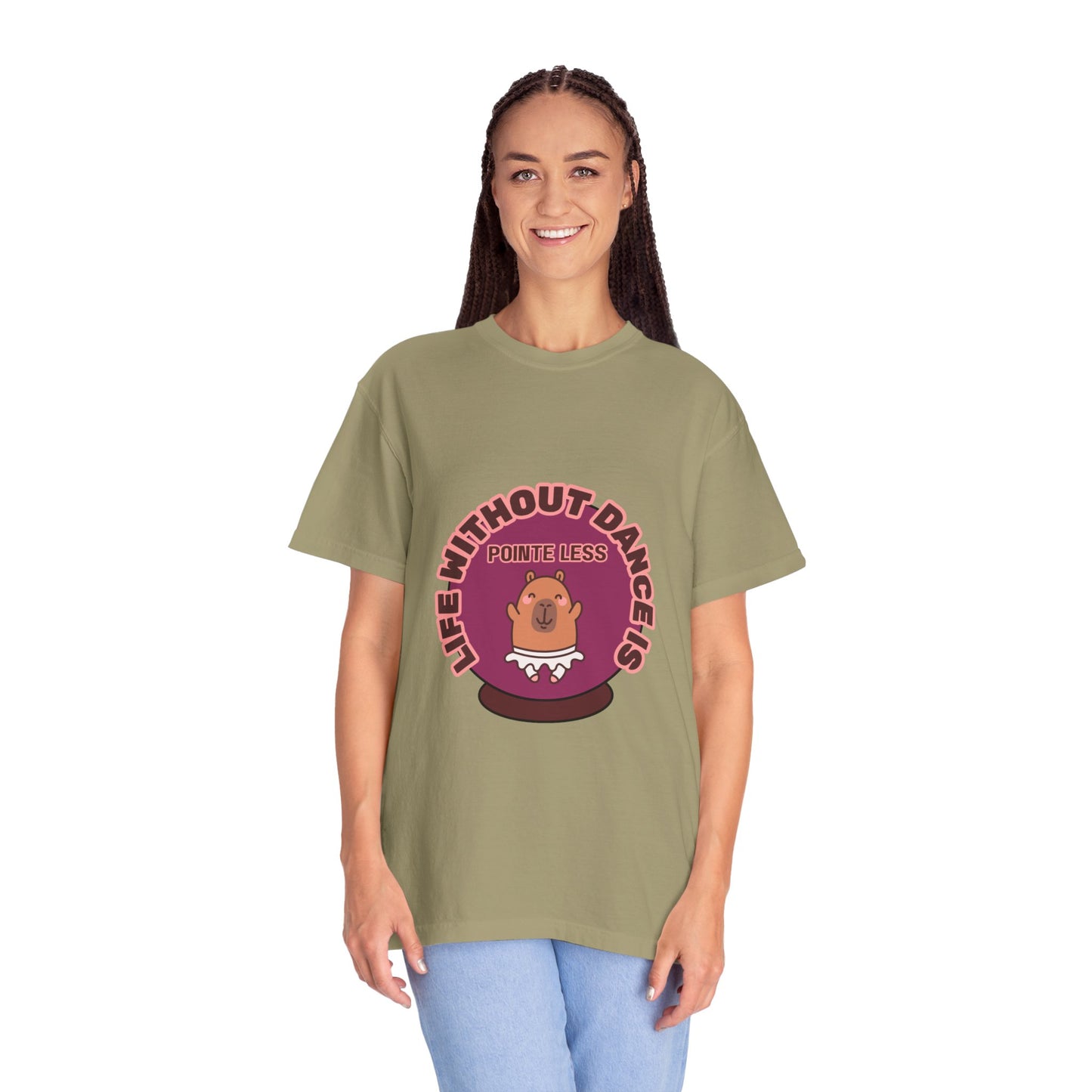 "Life Without Dance is Pointeless" Unisex Garment-Dyed T-Shirt – Cute Dancing Capybara Graphic Tee – Funny Dance Shirt for Animal Lovers & Performers