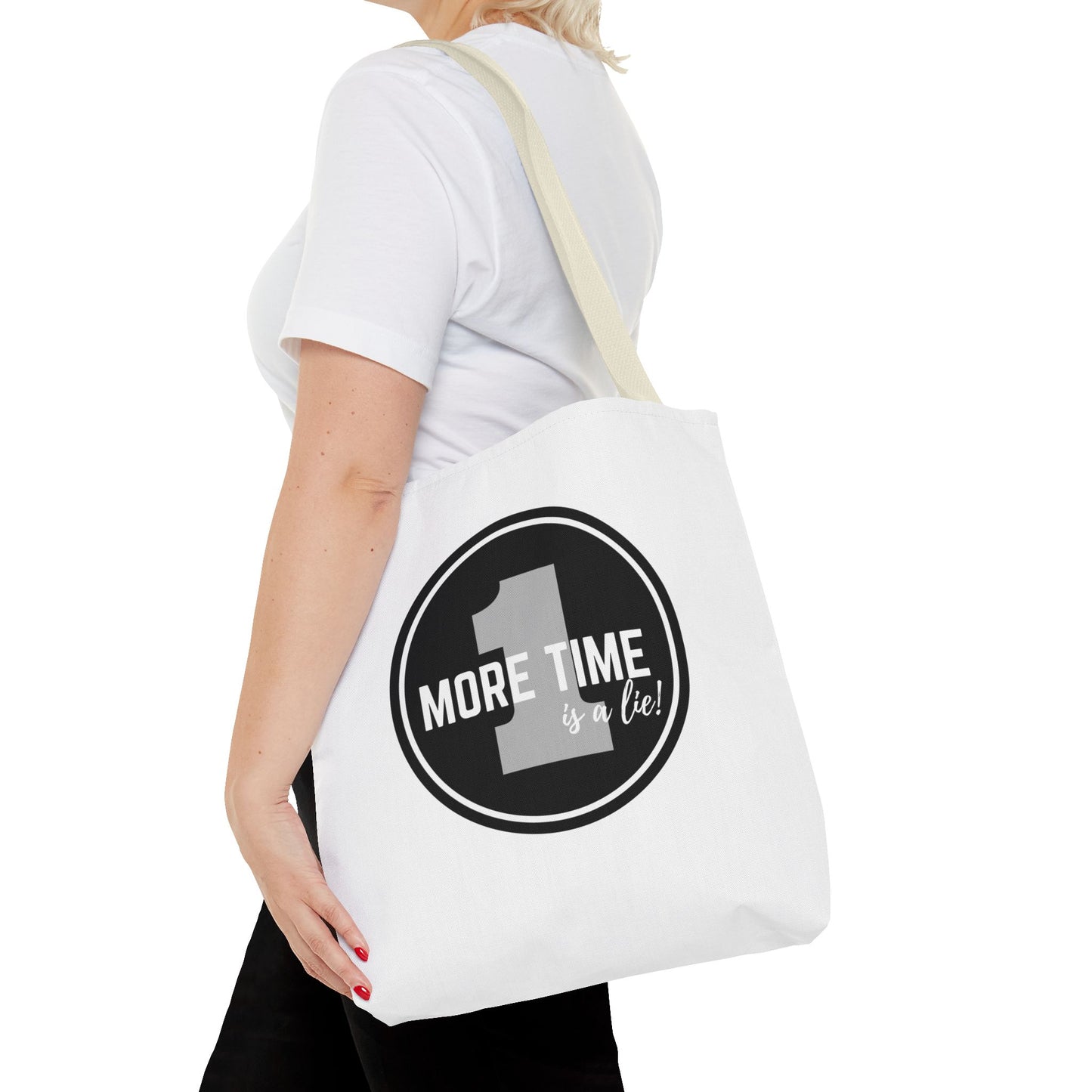 "One More Time is a Lie" Dance Tote Bag – Bold Emblem Graphic Canvas Bag for Dancers, Rehearsals & Everyday Use