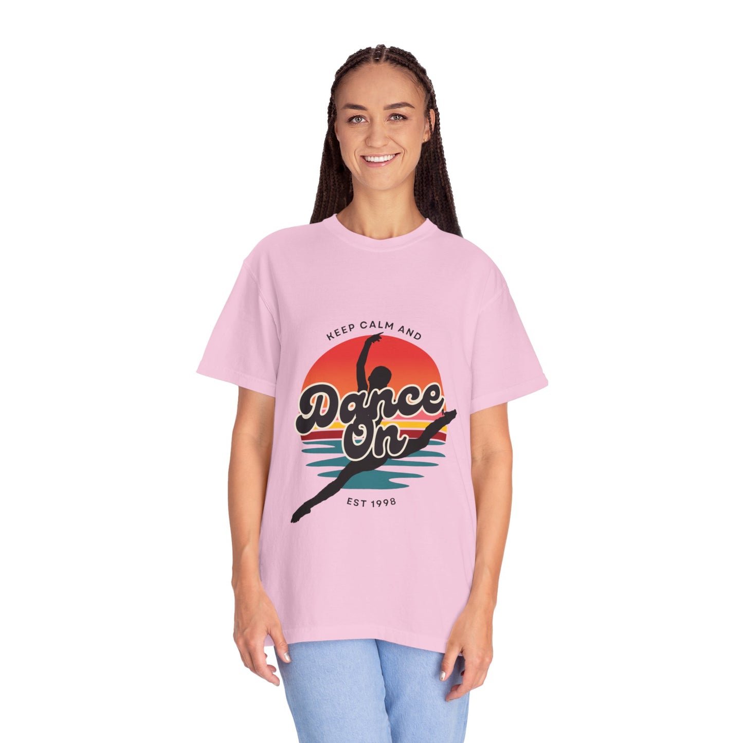 "Keep Calm and Dance On" Unisex Garment-Dyed T-Shirt – Retro Dance Graphic Tee – Vintage-Inspired Comfort Shirt for Dancers