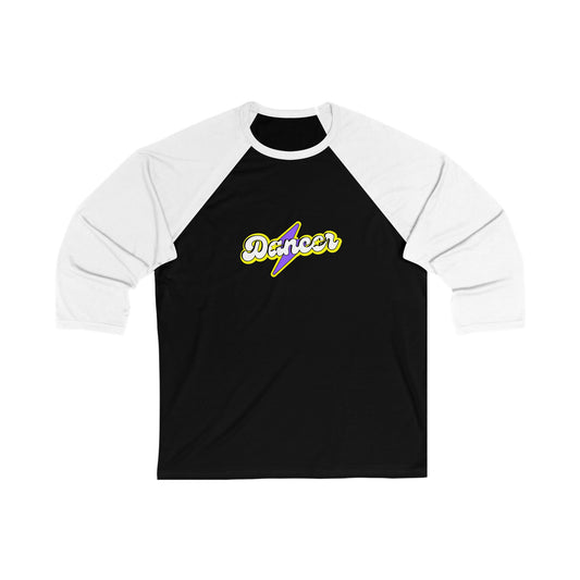 "Dancer" Unisex 3/4 Sleeve Baseball Tee – Superhero-Inspired Graphic Dance Shirt for Dancers and Performers