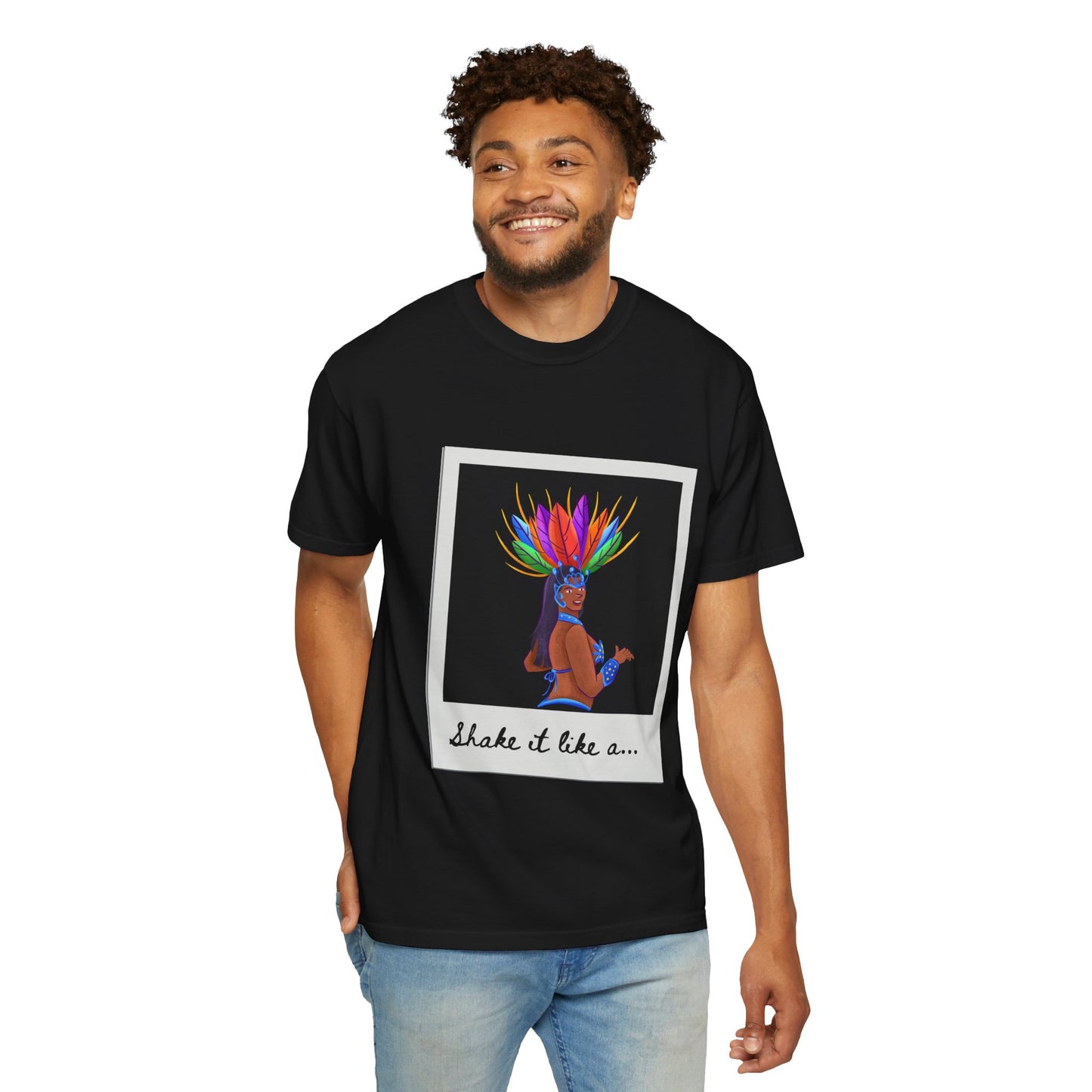 "Shake It Like a Samba Star" Unisex Garment-Dyed Dance T-Shirt – Bold Carnival-Inspired Graphic Tee for Dancers