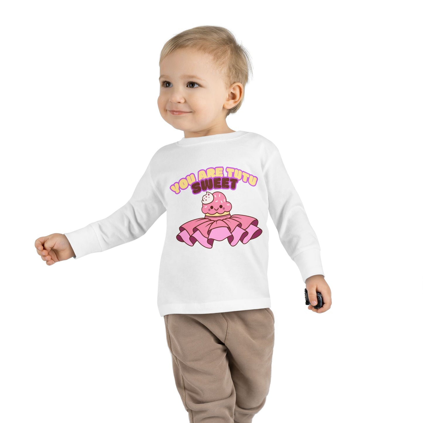 "You Are Tutu Sweet" Toddler Dance T-Shirt – Kawaii Cupcake in Tutu Graphic Long Sleeve Tee for Kids