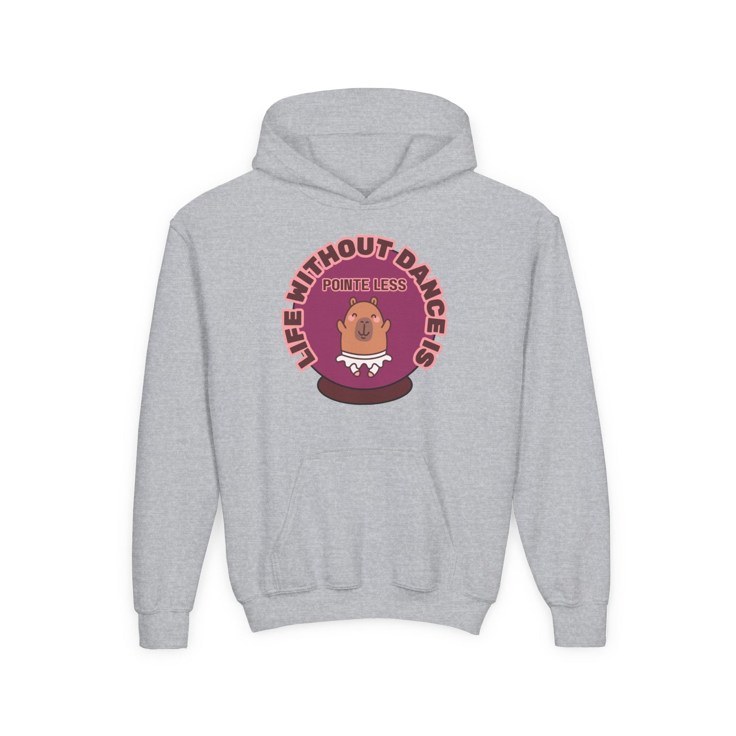 "Life Without Dance Is Pointeless" Youth Hooded Sweatshirt – Cute Dancing Capybara Graphic Hoodie for Kids and Teens