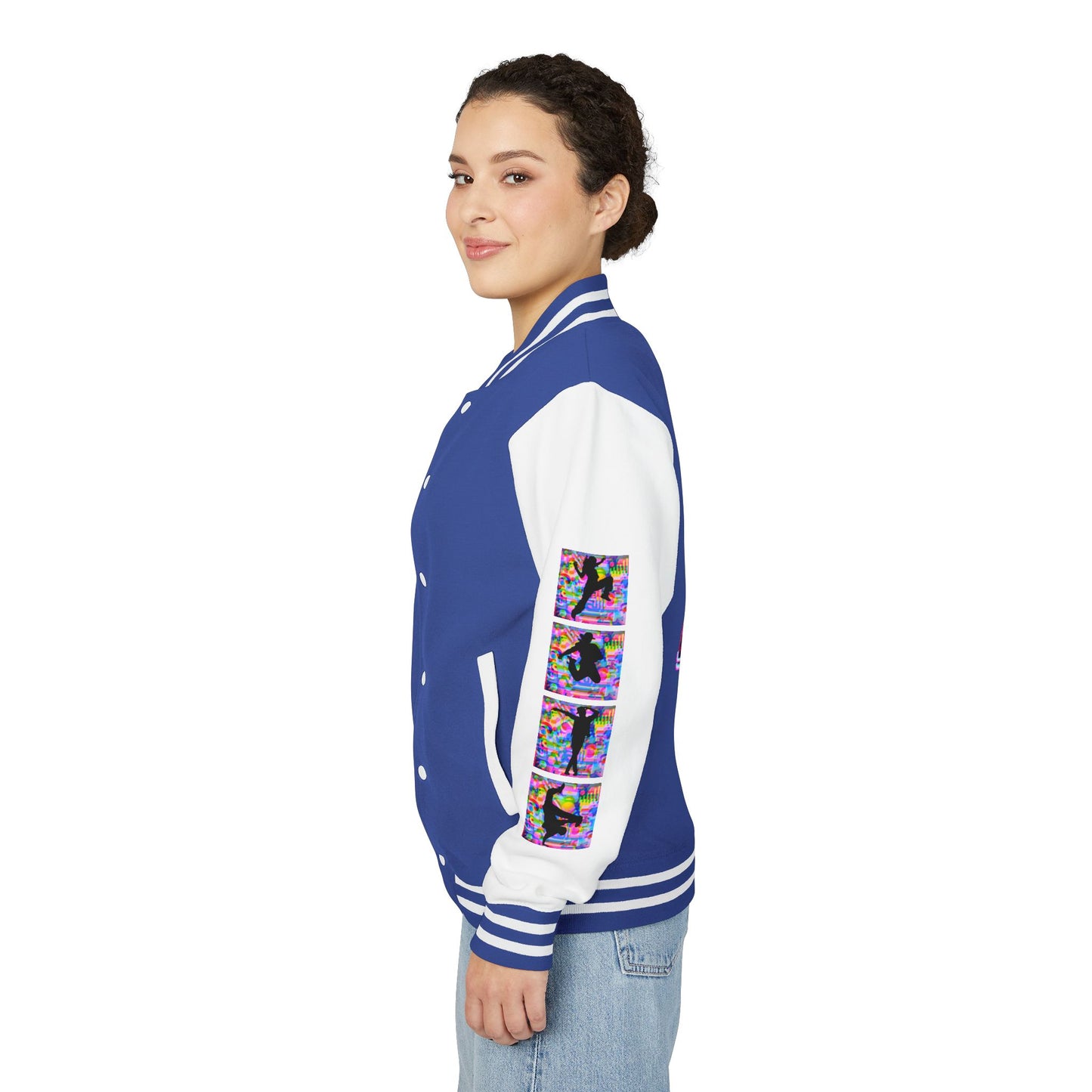 Levels Premium Collection Dance Letterman Jacket β Colorful Unisex Streetwear Varsity Jacket with "Levels Pictures Textures" Front and Dancer Silhouette Back Graphic