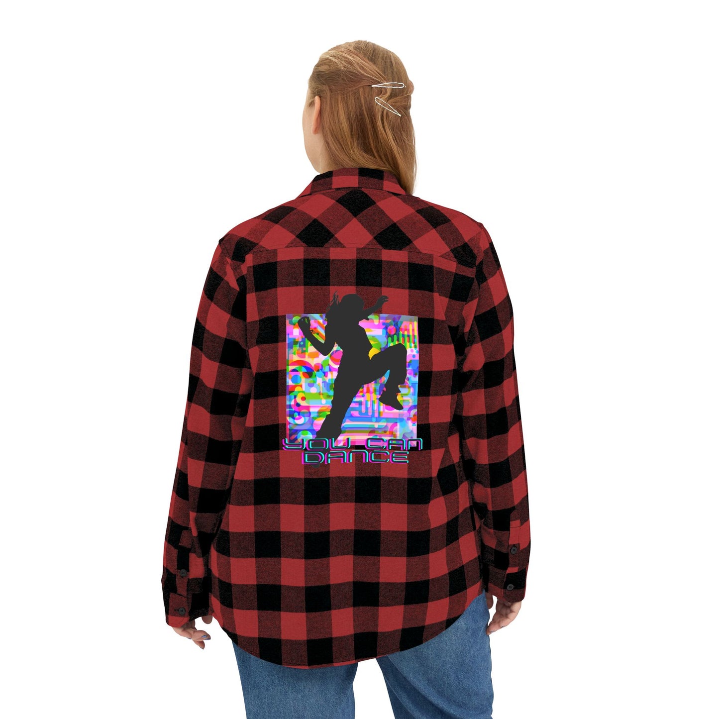 Levels Premium Collection Flannel Shirt – Unisex Streetwear Button-Up with "Levels Pictures Textures" Front Text and Bold Dancer Silhouette Back Graphic