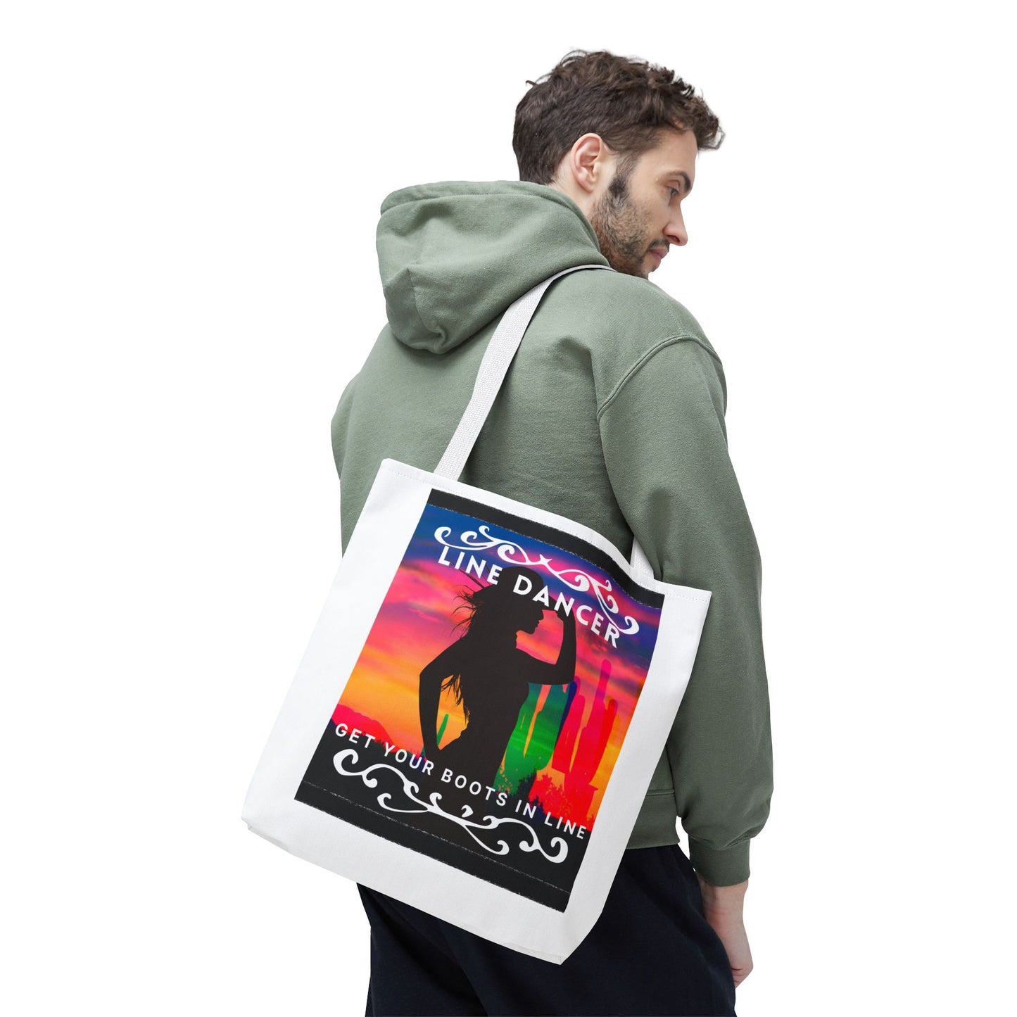"Line Dancer, Boots on the Ground” Canvas Tote Bag – Cowgirl Graphic | Western Dance Bag for Country Lovers & Line Dancing Fans