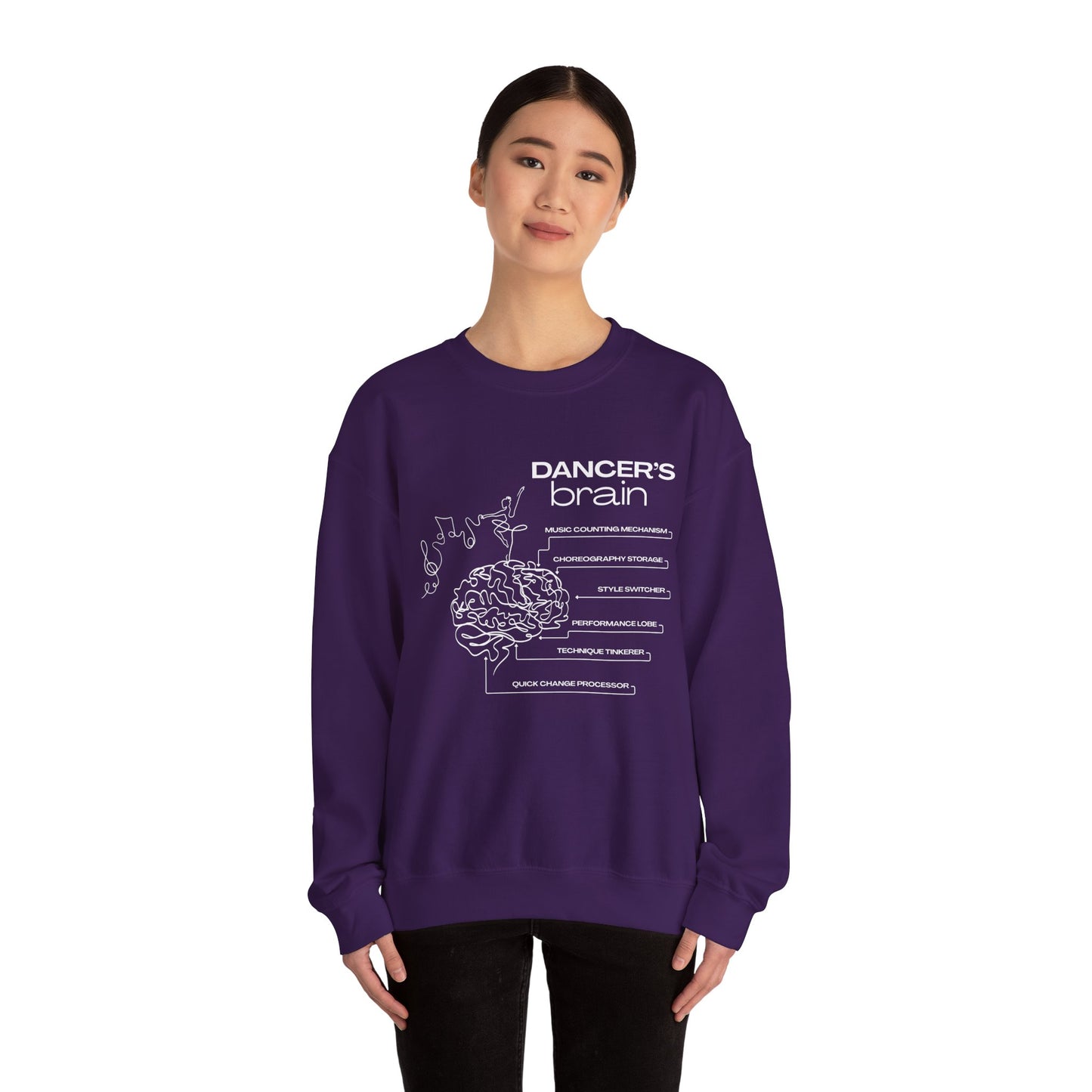 “Dancer’s Brain” Funny Dance Anatomy Sweatshirt – Unisex Heavy Blend Crewneck with Optional Name or Studio Personalization