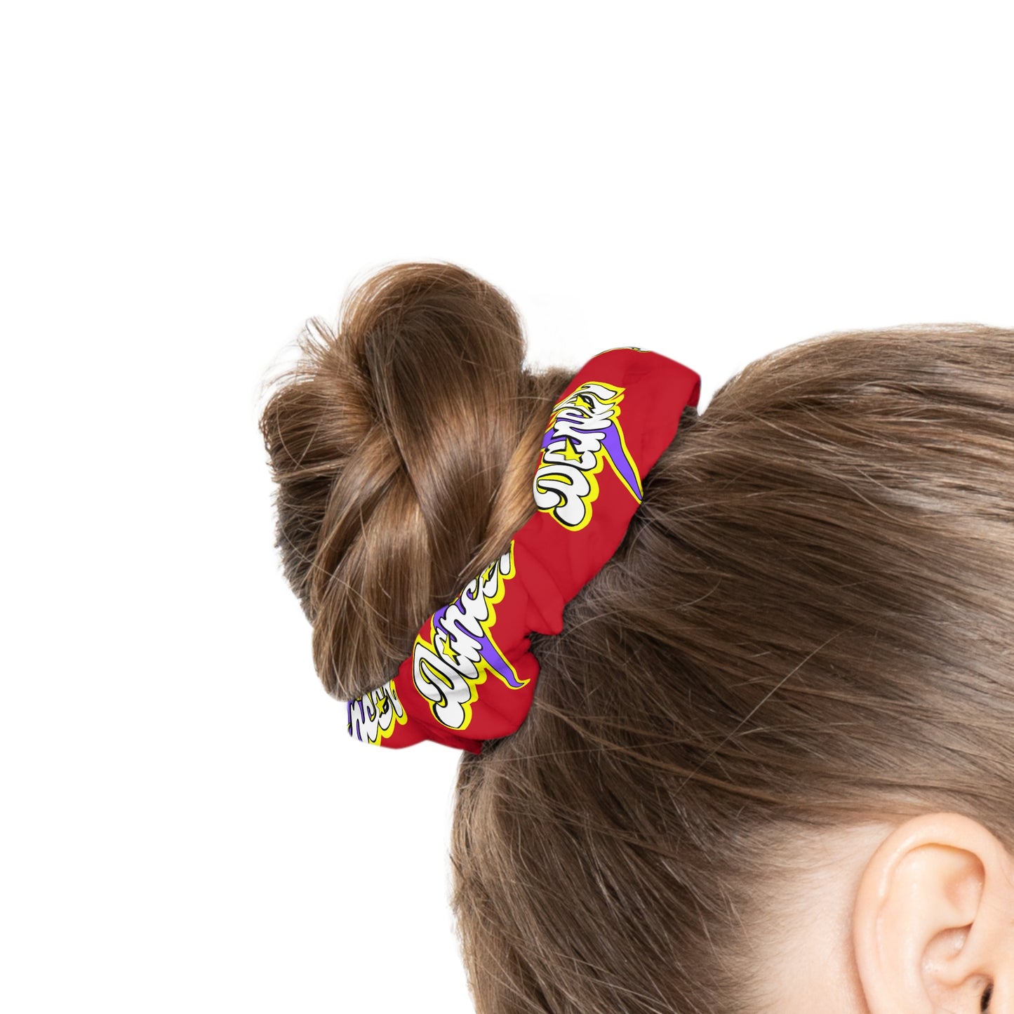 “Dancer” Scrunchie – Superhero-Inspired Dance Hair Accessory with Bold Graphic for Performers