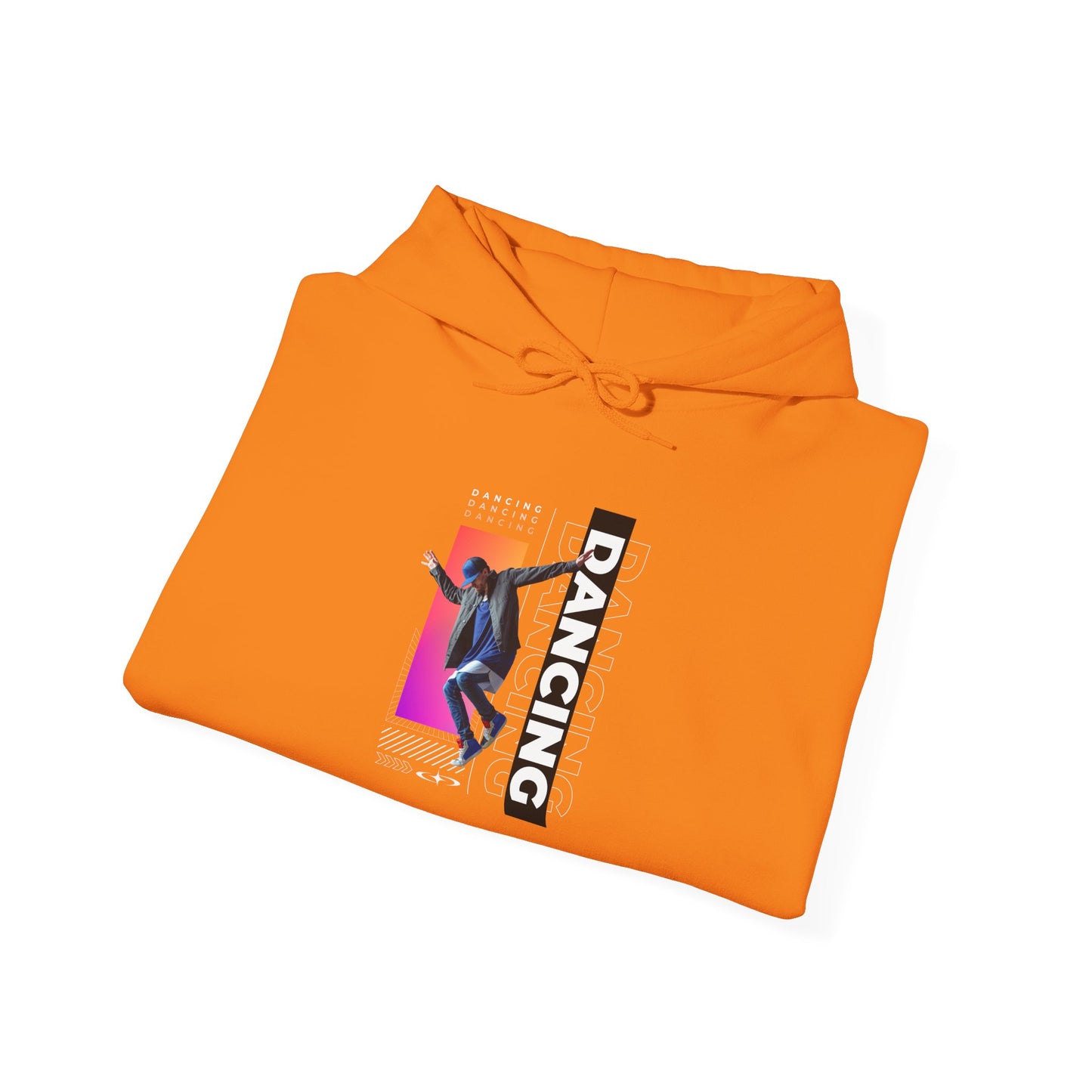 “Dancing” Text with Streetwear-Style Male Dancer Graphic – Unisex Heavy Blend™ Hooded Sweatshirt – Cozy Dance Hoodie for Performers & Dance Enthusiasts
