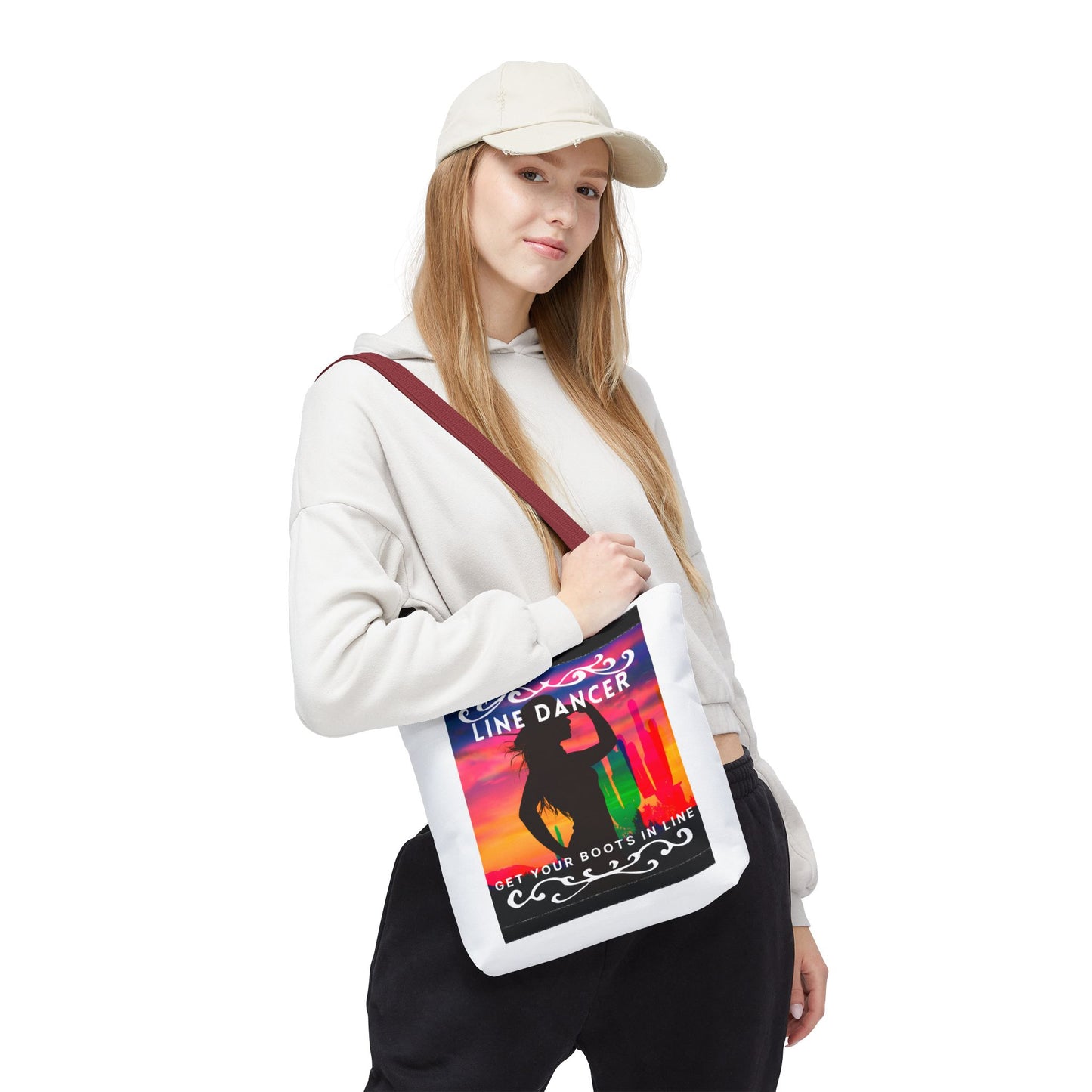 "Line Dancer, Boots on the Ground” Canvas Tote Bag – Cowgirl Graphic | Western Dance Bag for Country Lovers & Line Dancing Fans
