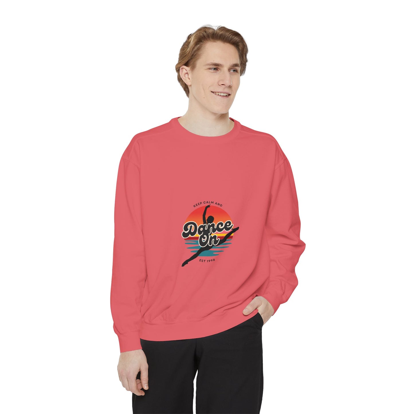 "Keep Calm and Dance On" Unisex Lightweight Crewneck Sweatshirt – Retro-Inspired Dance Graphic Pullover for Dancers & Movement Lovers