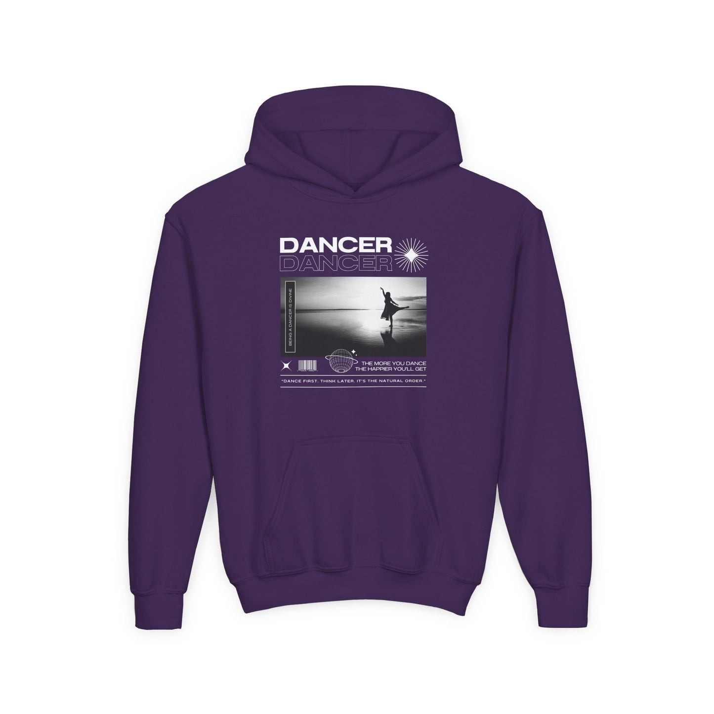 “Dancer” Arabesque on the Beach Graphic | Unisex Youth Hoodie – Streetwear-Inspired Ballet Dance Hoodie for Kids & Young Dancers