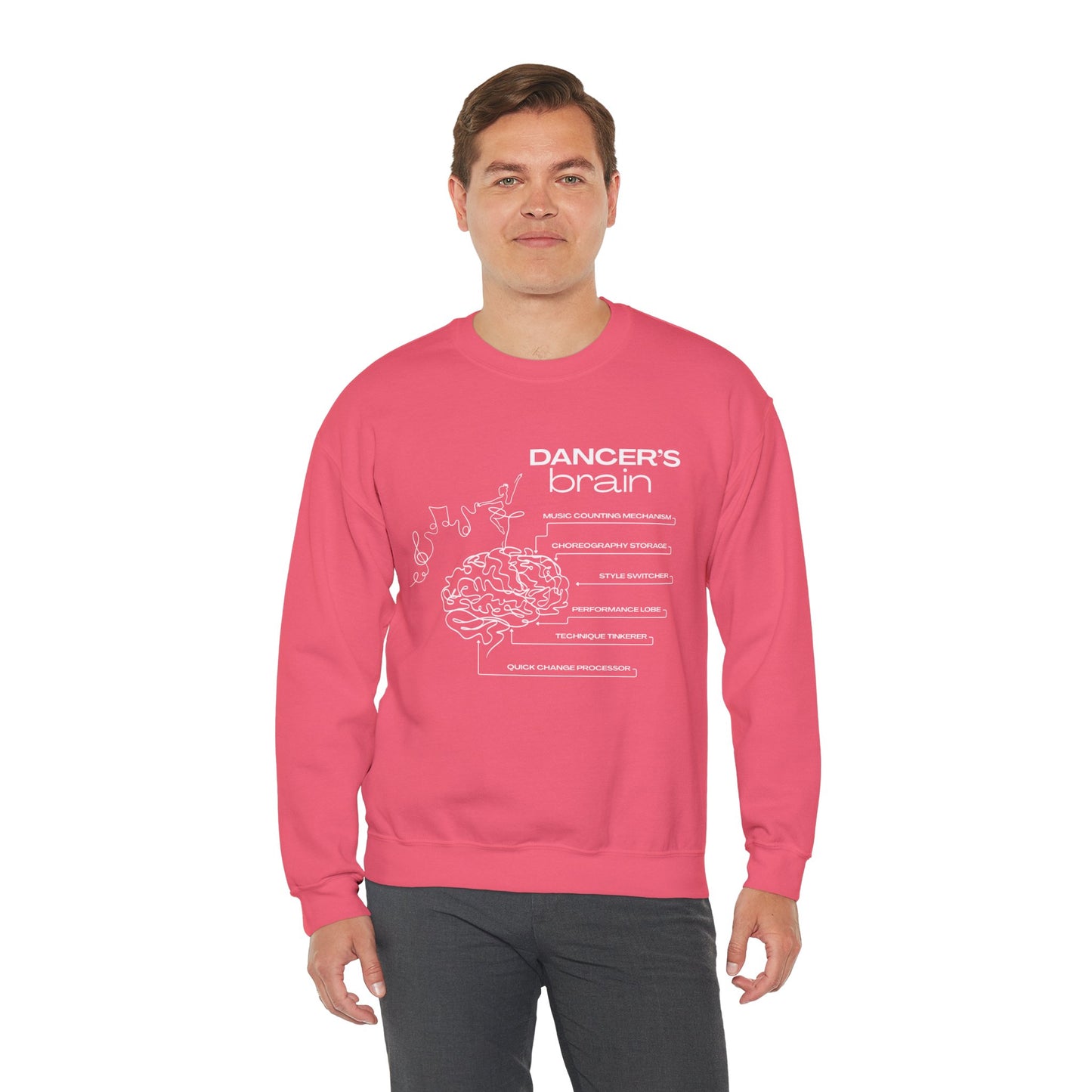 “Dancer’s Brain” Funny Dance Anatomy Sweatshirt – Unisex Heavy Blend Crewneck with Optional Name or Studio Personalization