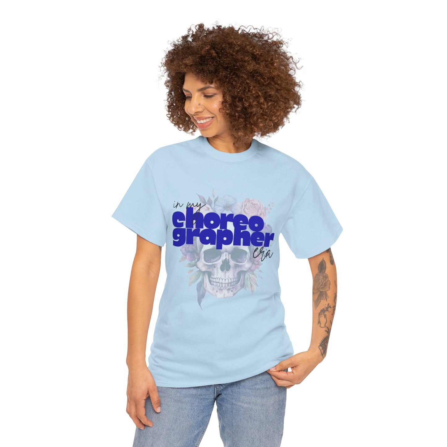 "In My Choreographer Era" Skull Floral Tee – Unisex Heavy Cotton Dance T-Shirt with Cool Gothic Graphic