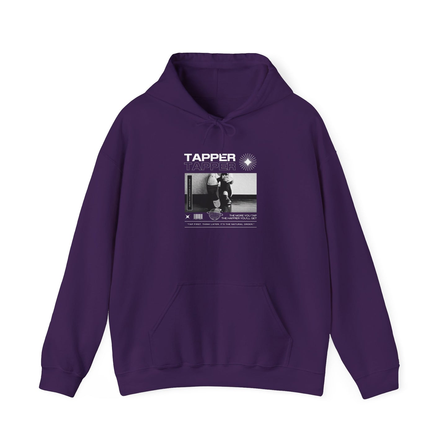 “Tapper” Tap Dance Text with Streetwear-Style Tap Shoes Graphic – Unisex Heavy Blend™ Hooded Sweatshirt – Cozy Dance Hoodie for Tap Dancers & Performing Arts Fans