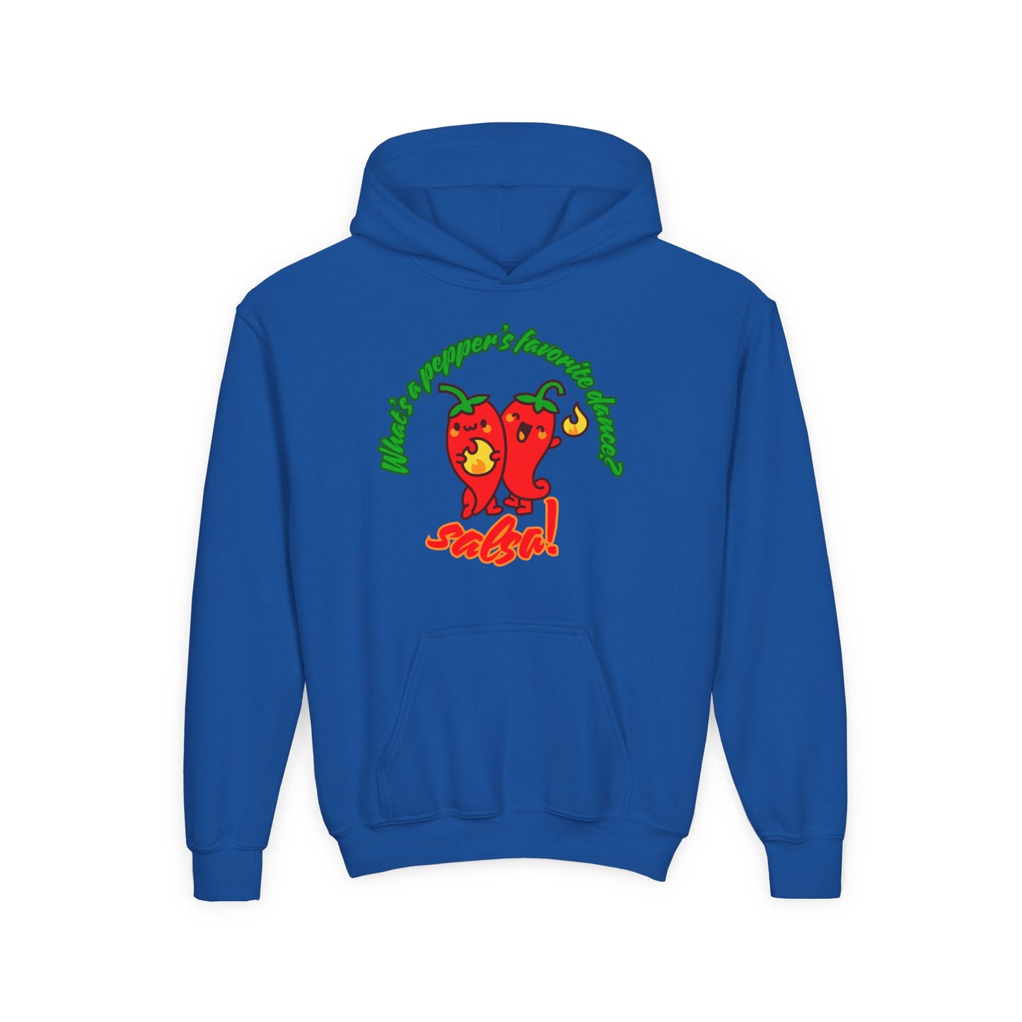 "What’s a Pepper’s Favorite Dance? Salsa!" Youth Hooded Sweatshirt – Funny Dance Pun Pepper Graphic Hoodie for Kids and Teens