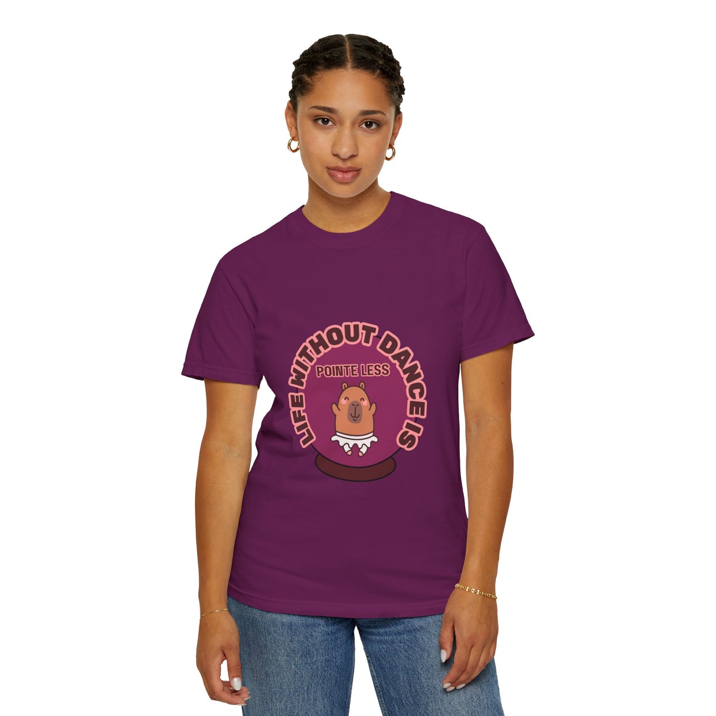 "Life Without Dance is Pointeless" Unisex Garment-Dyed T-Shirt – Cute Dancing Capybara Graphic Tee – Funny Dance Shirt for Animal Lovers & Performers