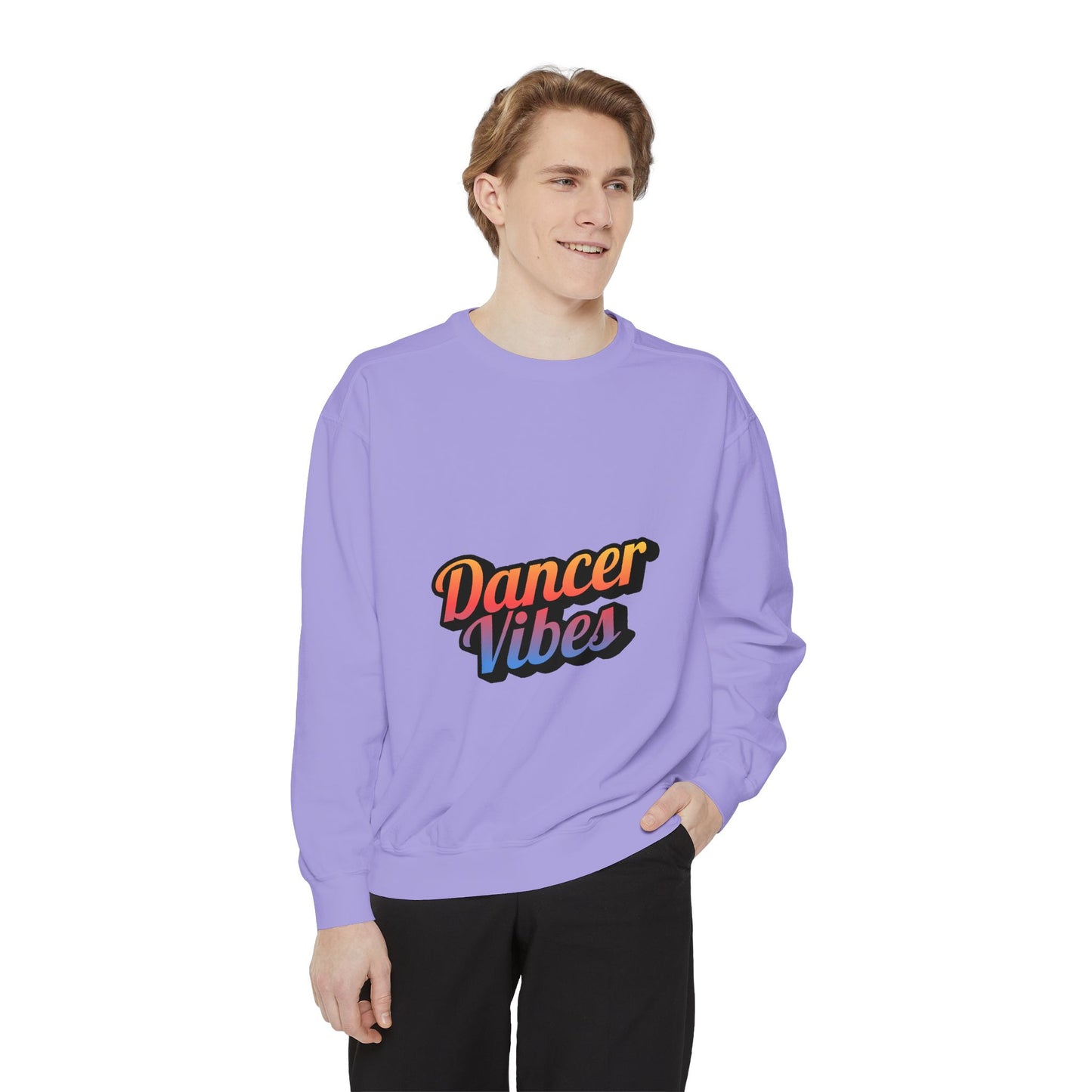 "Dancer Vibes" Unisex Lightweight Crewneck Sweatshirt – Colorful Text Graphic Pullover for Dance Lovers & Studio Style