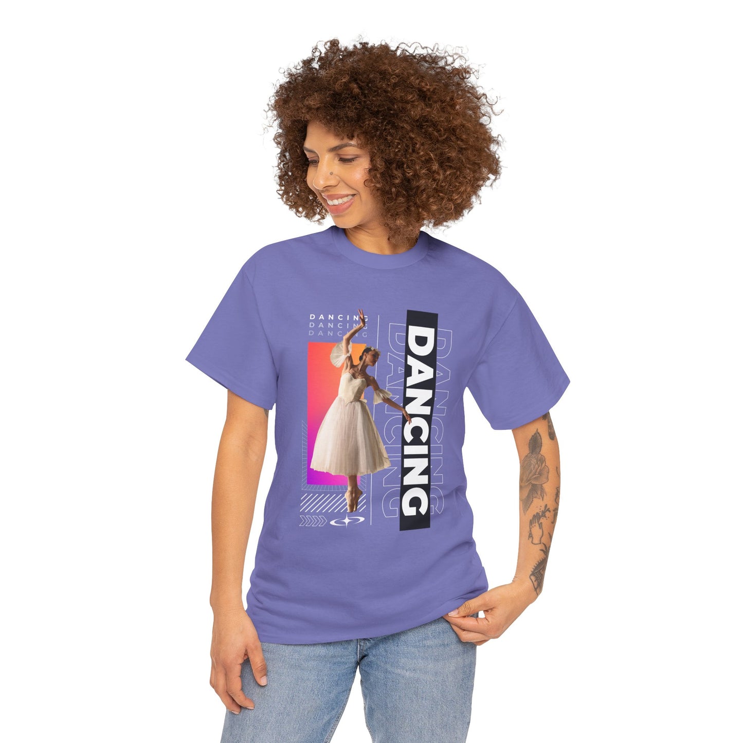 “Dancing” Streetwear-Inspired Female Dancer Unisex Heavy Cotton Tee – Urban Dance Graphic T-Shirt for Performers and Dance Lovers